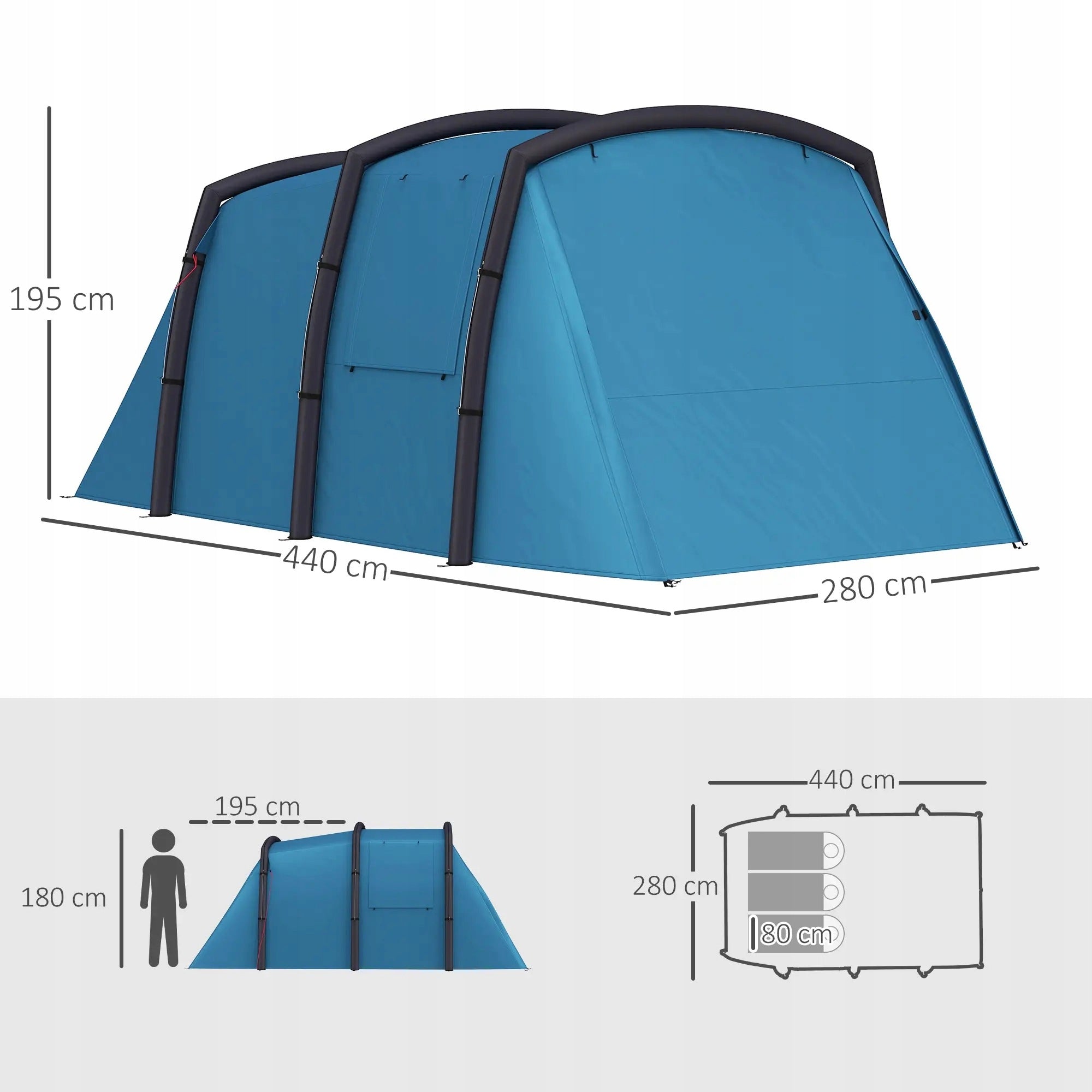 Camping tent Outsunny inflatable 6-person blue waterproof 3000 mm Packaging status original