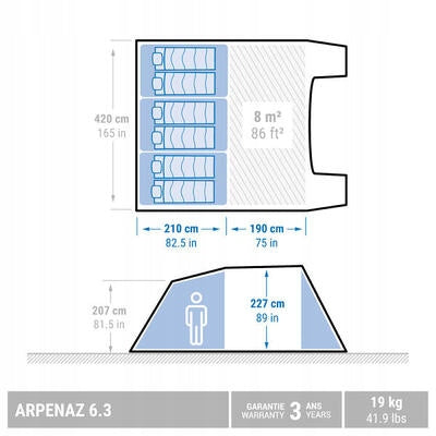 Camping tent Quechua Arpenaz 6.3 6-person, 3 bedrooms Packaging status original