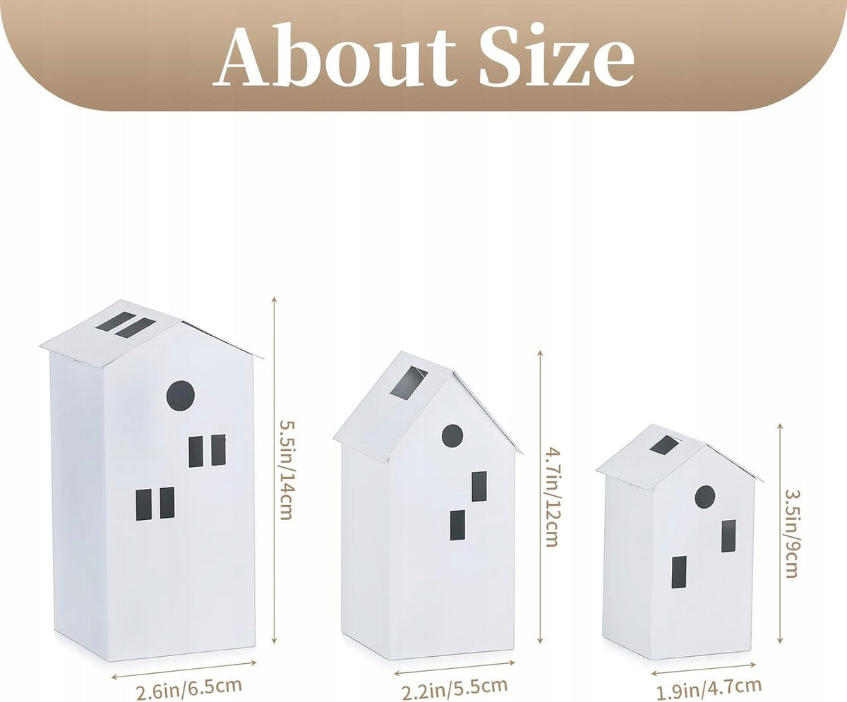 Candle Holders Cottages 3 Pcs White Metal Lanterns Christmas Brand no brand