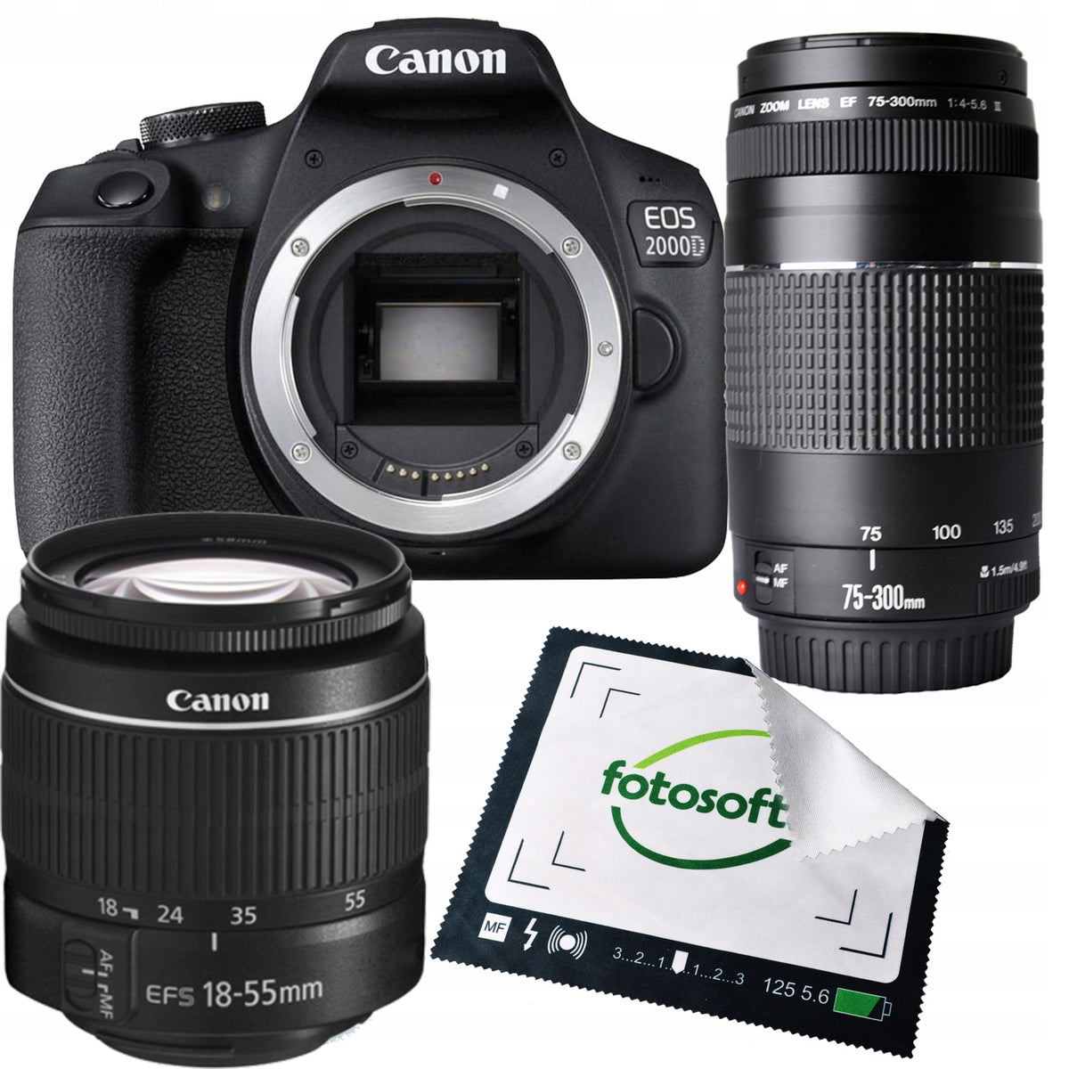 Canon EOS 2000D + 18-55mm DC III + 75-300 DC III Wi-Fi NFC 24MP
