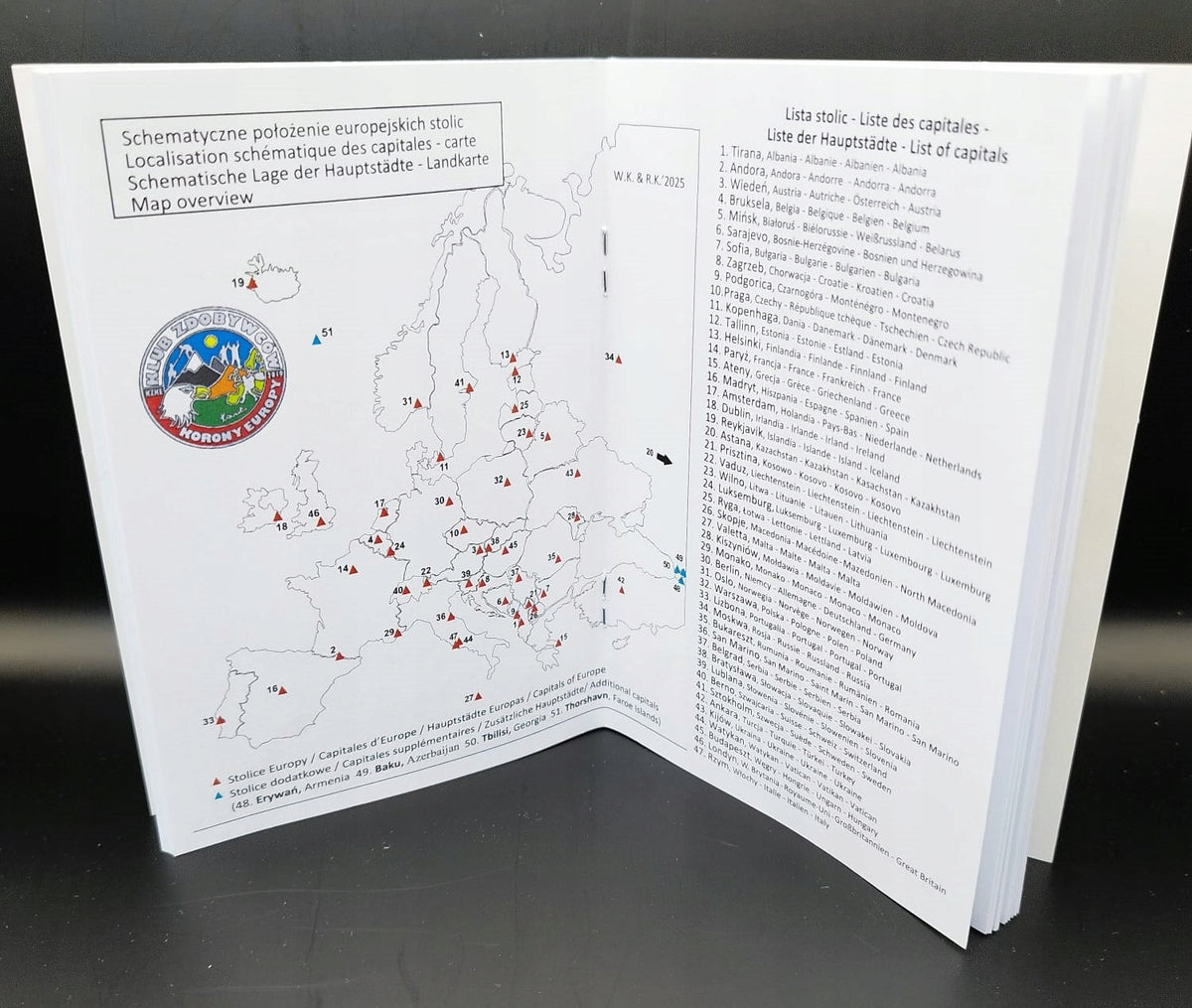 Capitals of Europe - Badge Book Title Książeczka dziennik turystyczny Stolice Europy na pieczątki 47 miast + 4 dodatkowe 5 Odznak