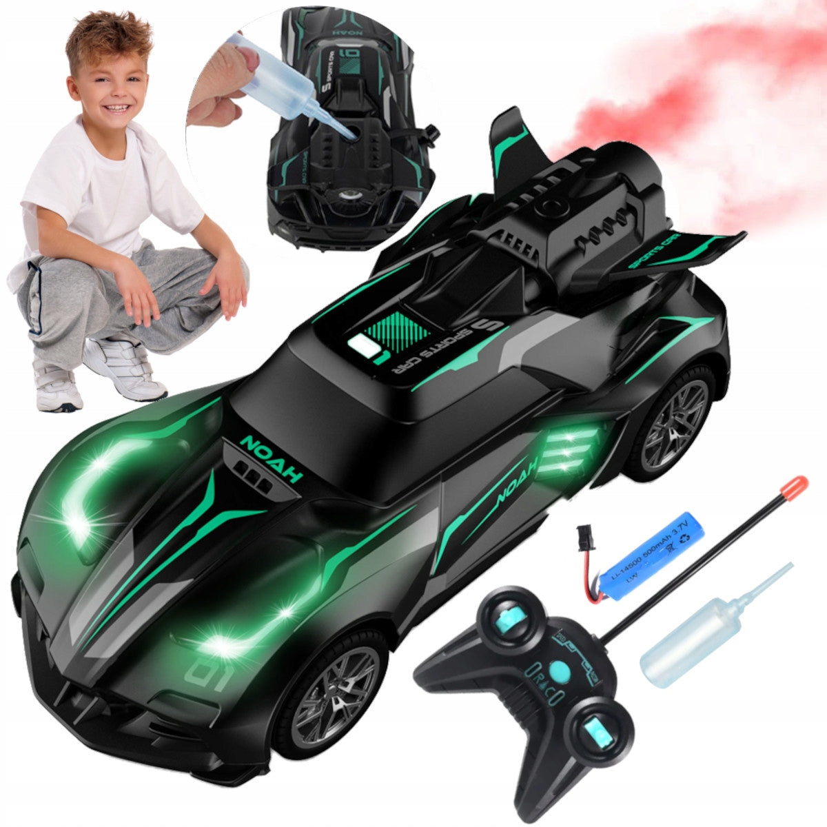 Car Auto Remote Controlled Remote Control RC Smoke Mist LED Light Aku Kid's age 6+ years