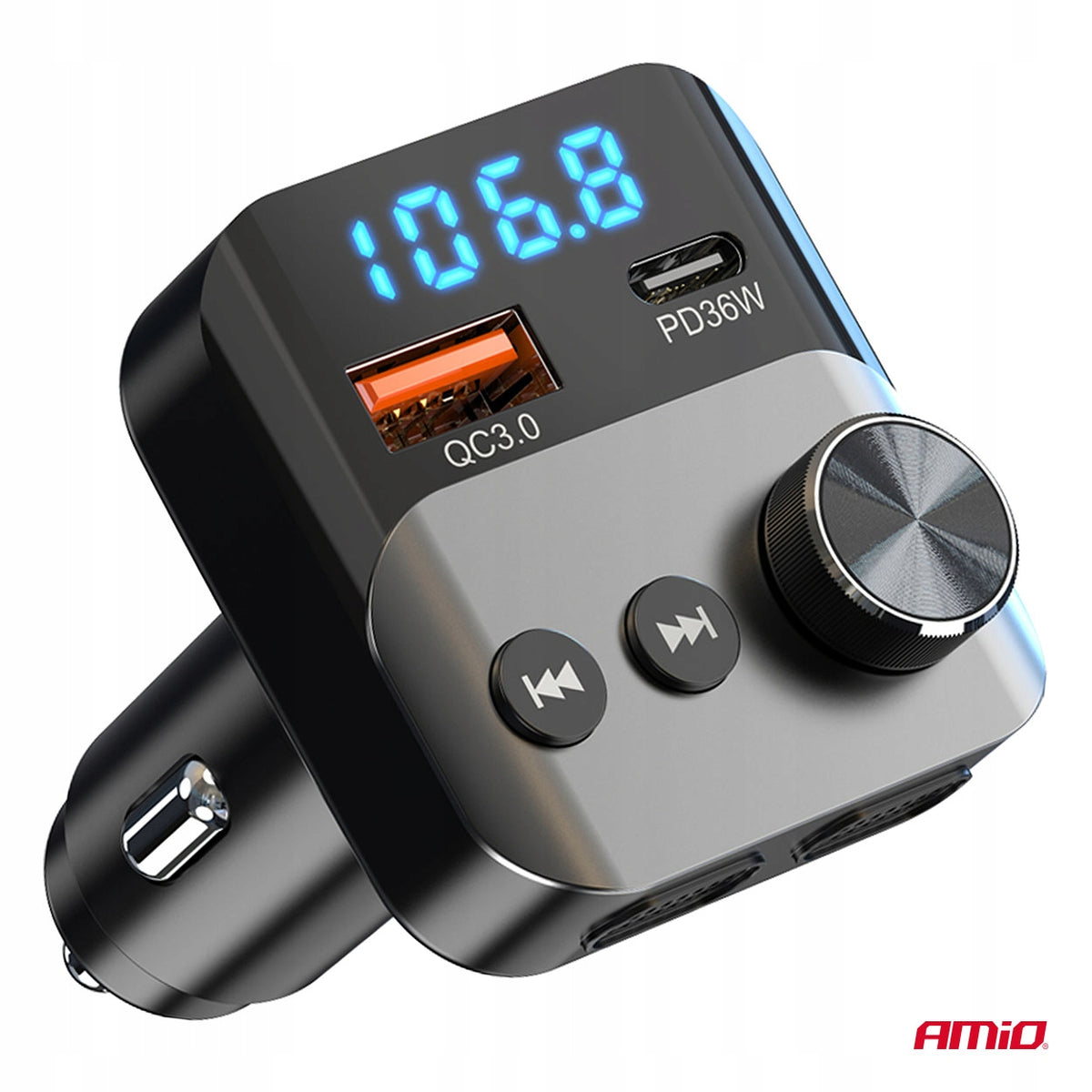 Car Bluetooth FM transmitter 1×USB-A 1×USB-C 12V 24V AMIO-04647 Brand Amio