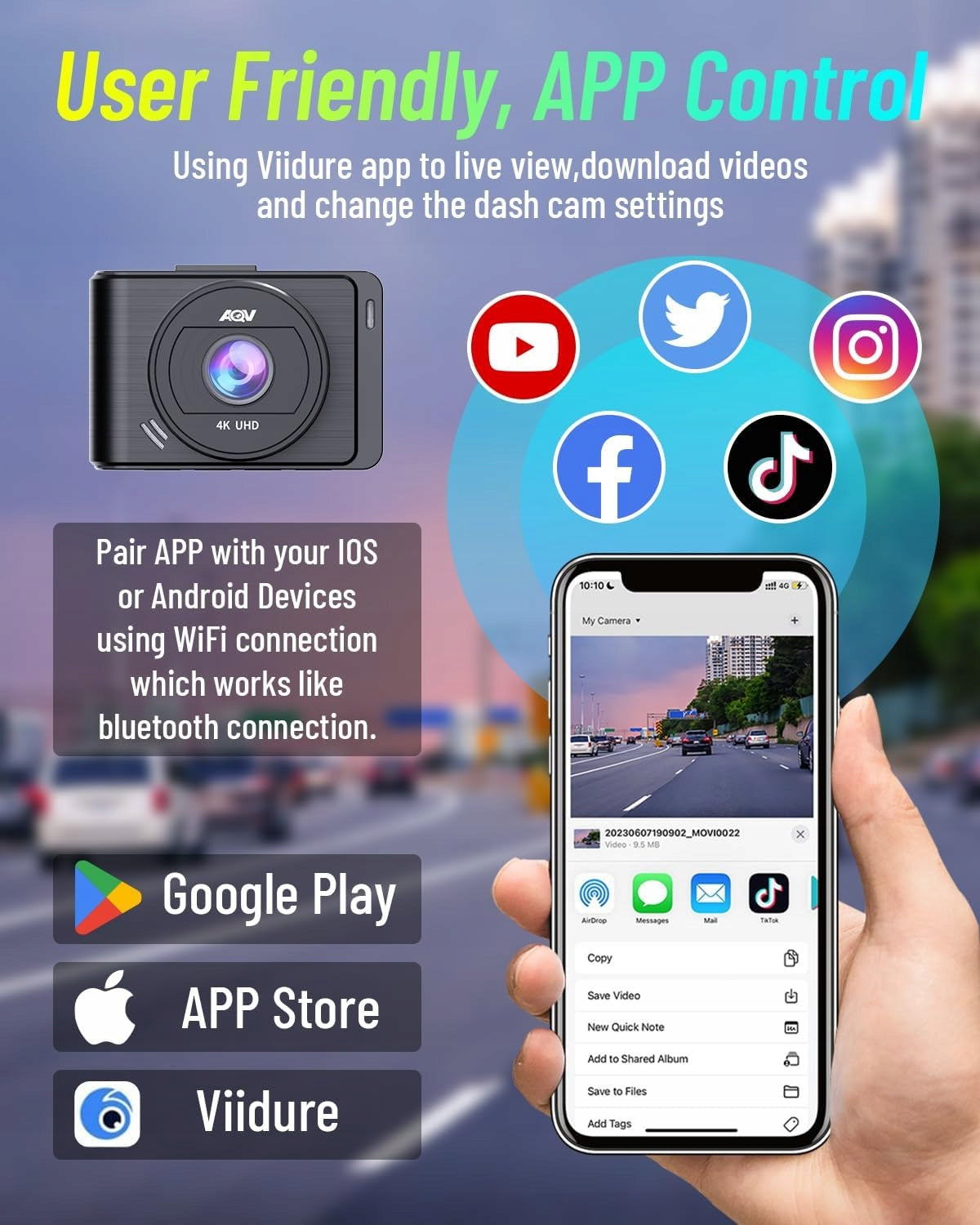 Car Camera AQV D3 4K ULTRA WiFi App Monitoring 24H 64GB Model D3