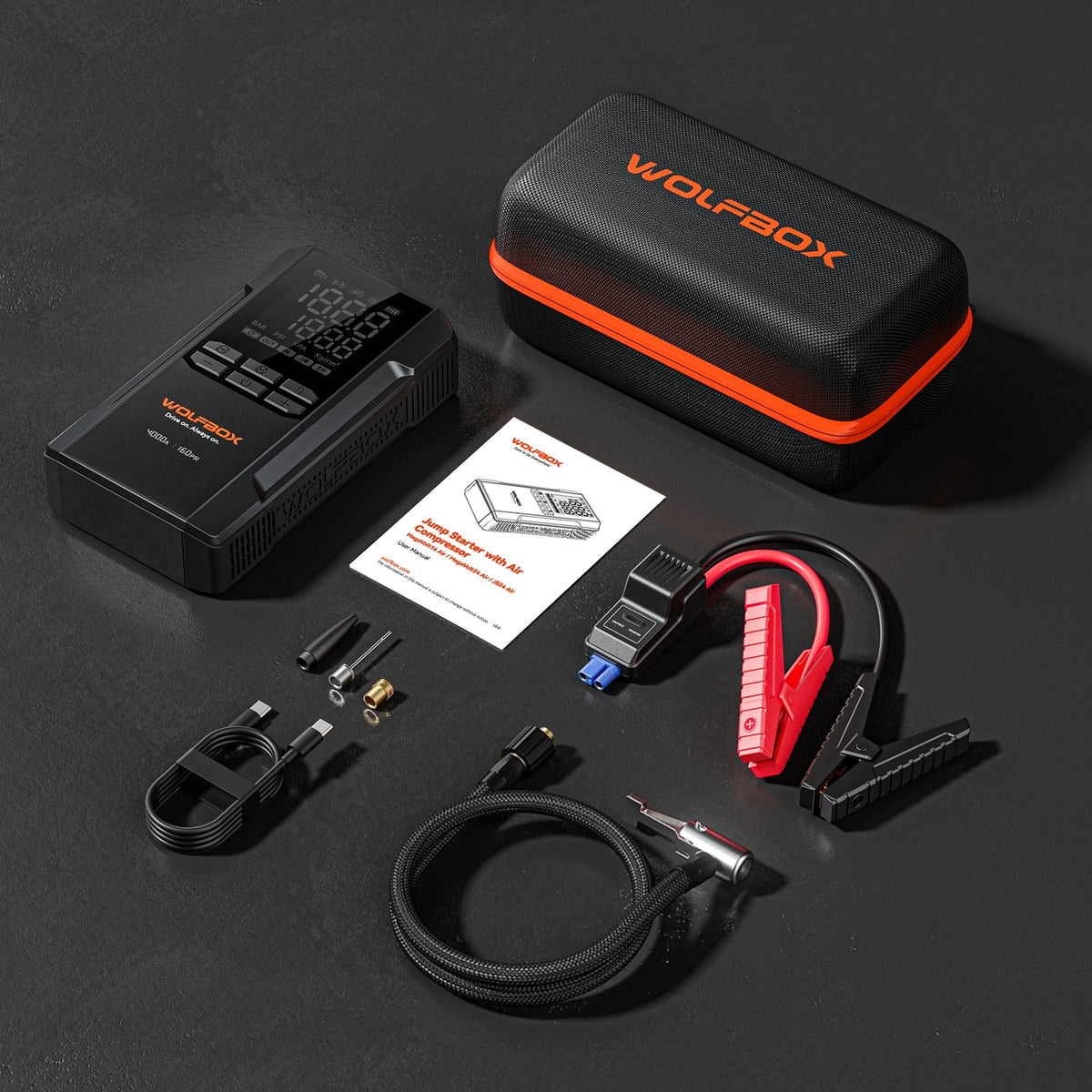 Car Jump Starter WOLFBOX JS24A 4000A 160PSI Air Compressor 10L Gas & Diesel Brand WOLFBOX