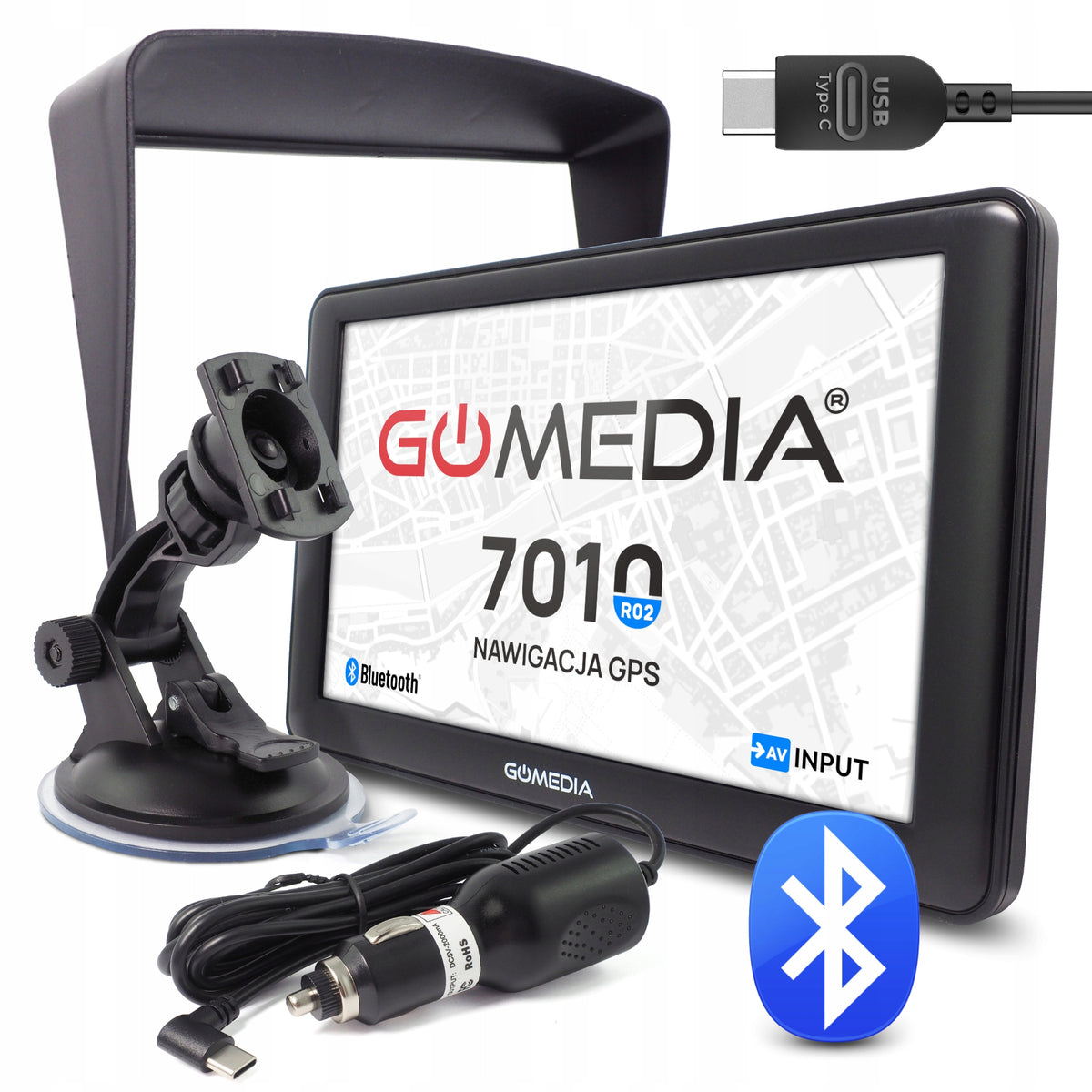 Car Navigation TIR GPS GOMEDIA 7010 R02 7" USB-C Bluetooth AV-IN