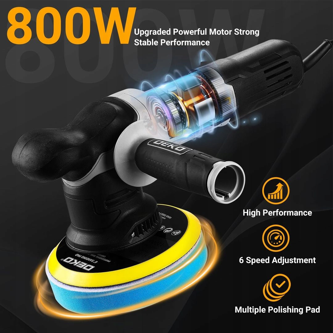 Car Orbital Polisher 800W 150mm 6 Gears Dual Action 9mm DEKOPRO Packaging status original