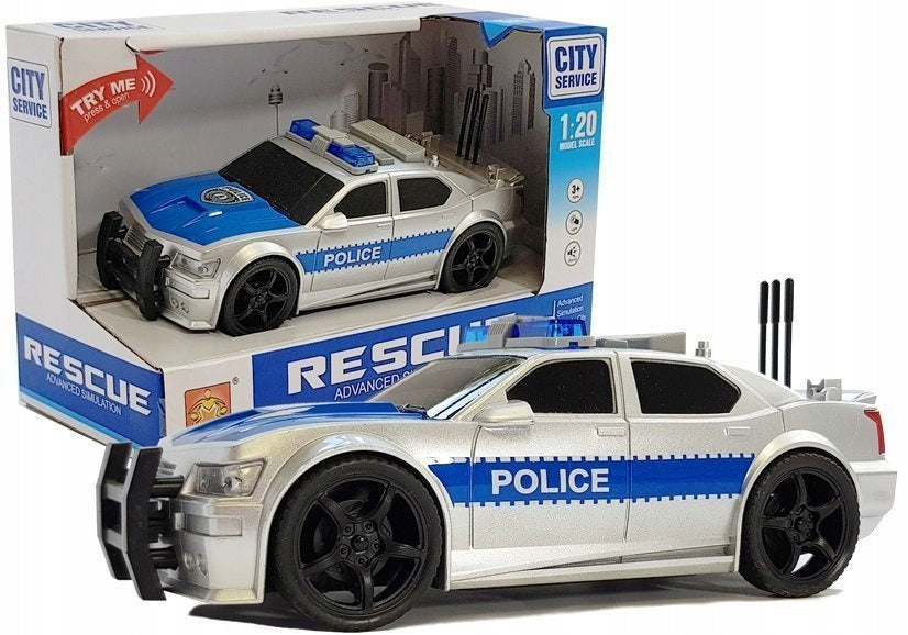 Car Police Battery Operated 1:20 Lights and Sounds with String Silver