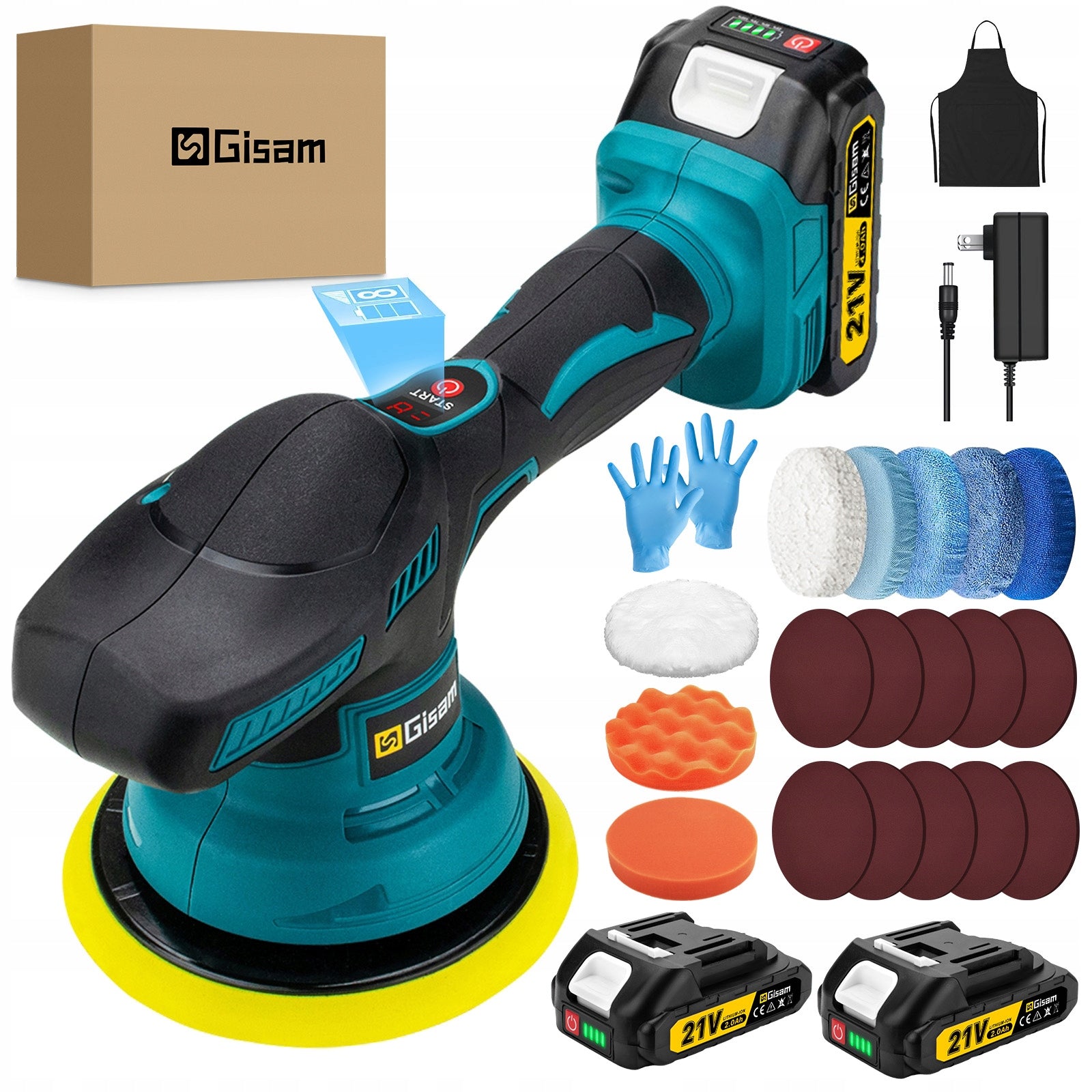 Car Polisher 8Gear Cordless Polishing Machine 2Battery 20PCS Accessories