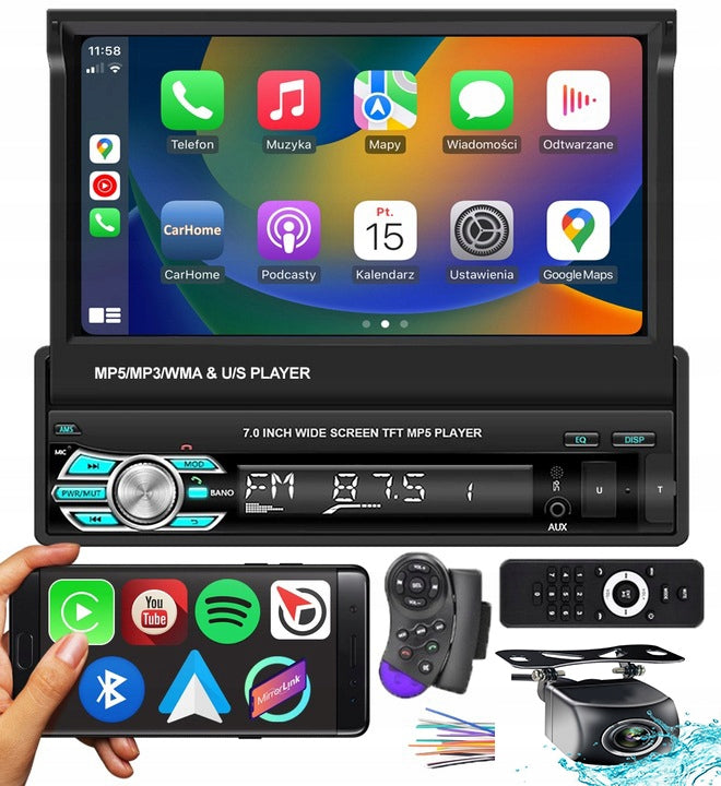 Car Radio 1DIN Retractable Touch Screen 7" Manufacturer code cc3e80VRT10-4538
