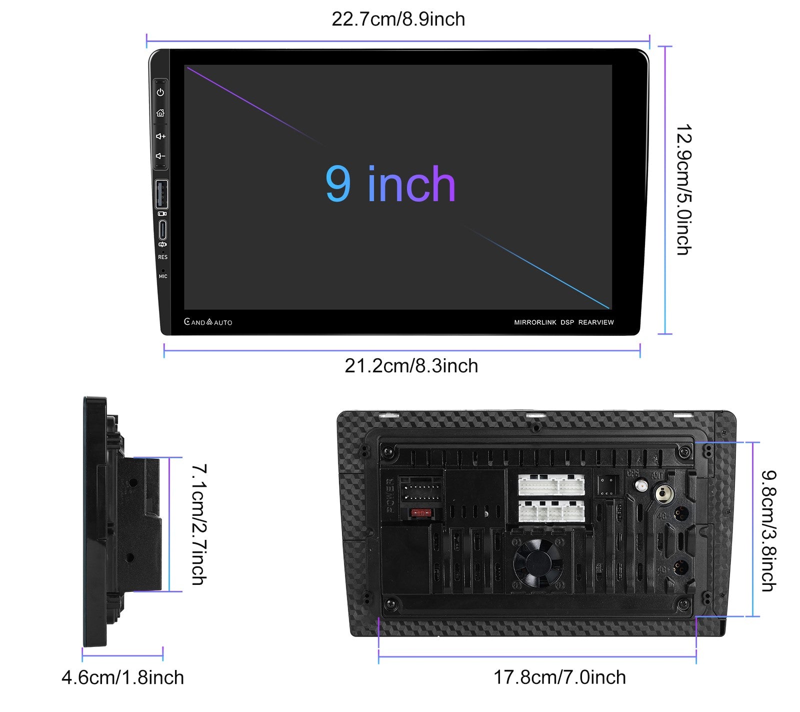 Car Radio 2 DIN Android Auto CarPlay RDS WiFi GPS DSP FM 9" 4GB RAM Packaging status original