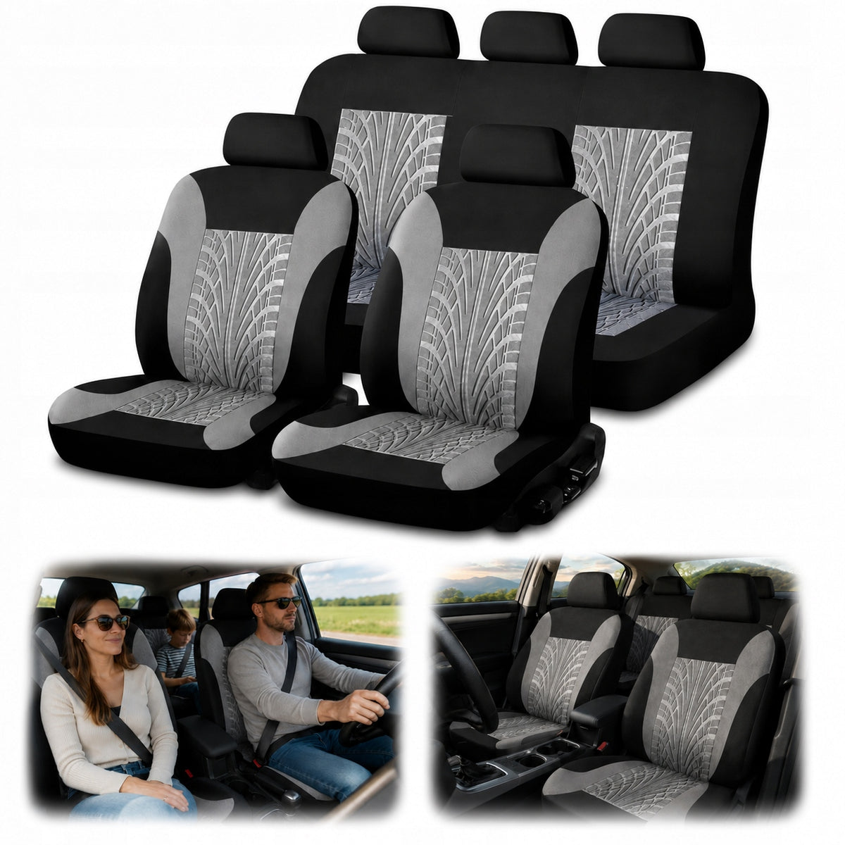 Car Seat Covers Universal T-Shirts Black Grey 5pcs