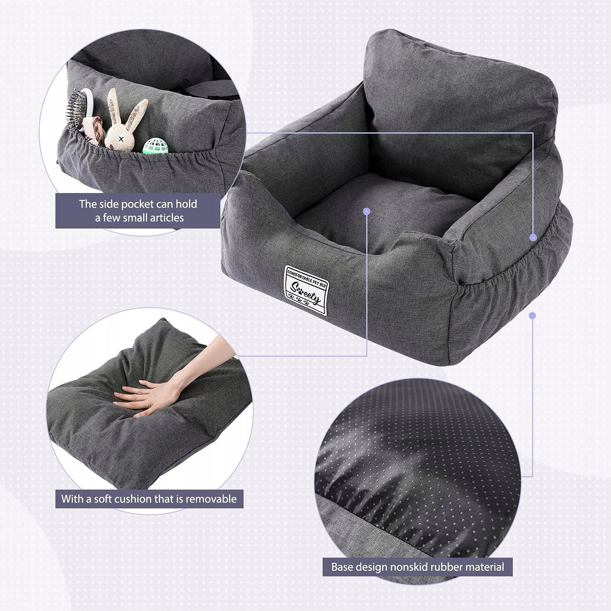Car Seat for Dog PETEPELA Waterproof Grey 57x53 cm Brand no brand