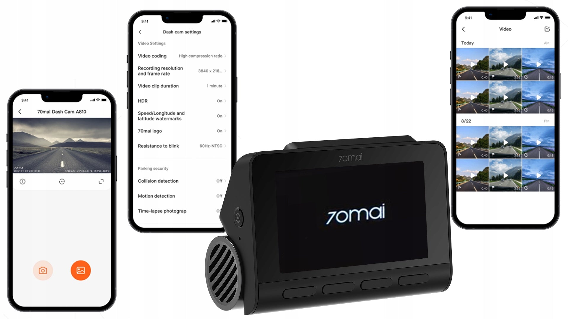 Car camera 70mai 4K A810 included with RC12 - FRONT + REAR CAMERA Viewing angle 150°
