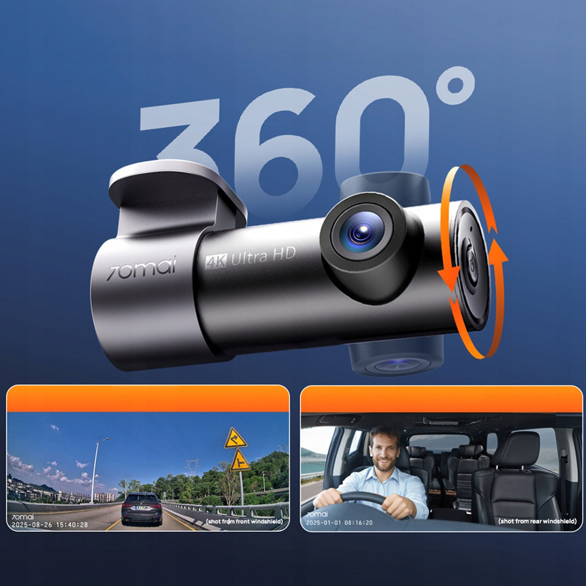 Car camera 70mai M310 Plus 4K lens 360° + collision form Recording quality 4K UHD (3840 x 2160)