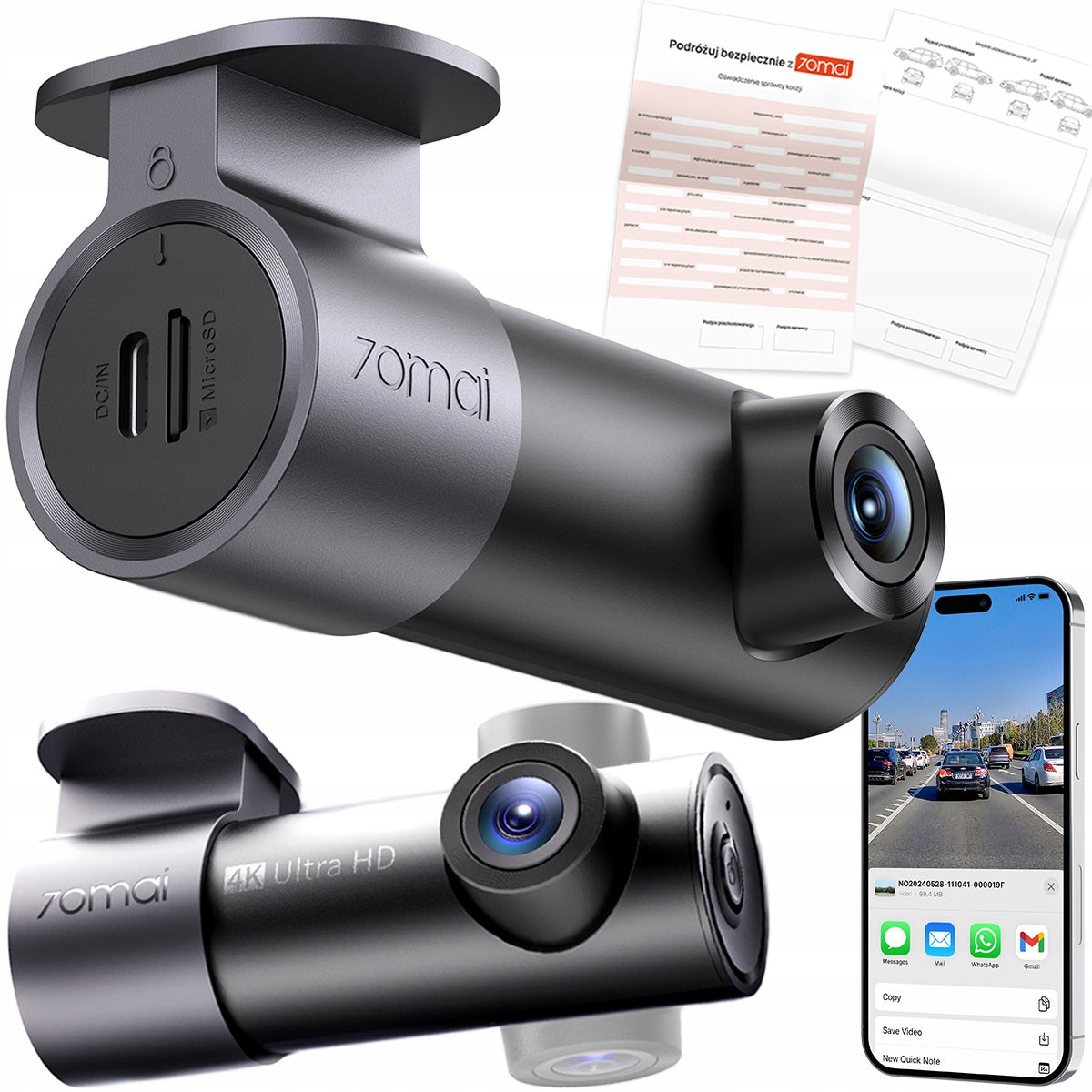 Car camera 70mai M310 Plus 4K lens 360° + collision form