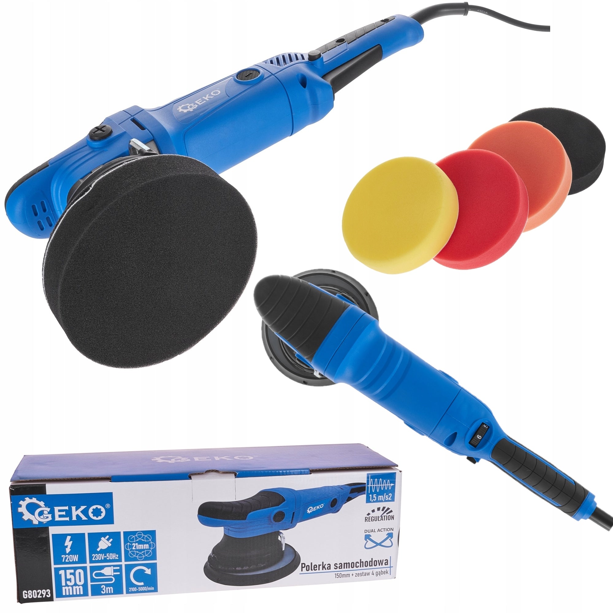 Car polisher ADJUSTABLE 150mm STRONG ergonomic +4 sponge SET