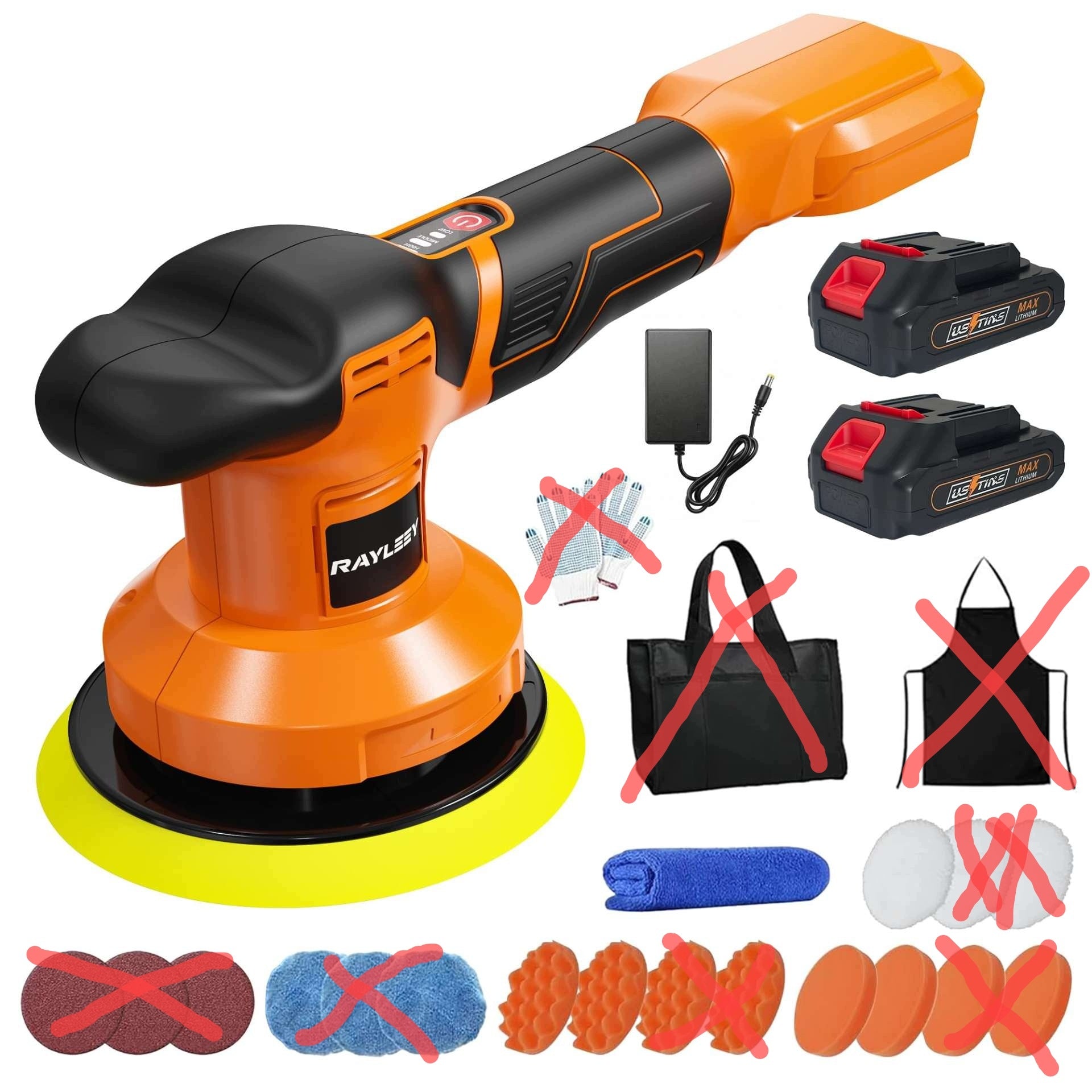 Car polisher cordless eccentric 150mm 5 pads 2 x aku