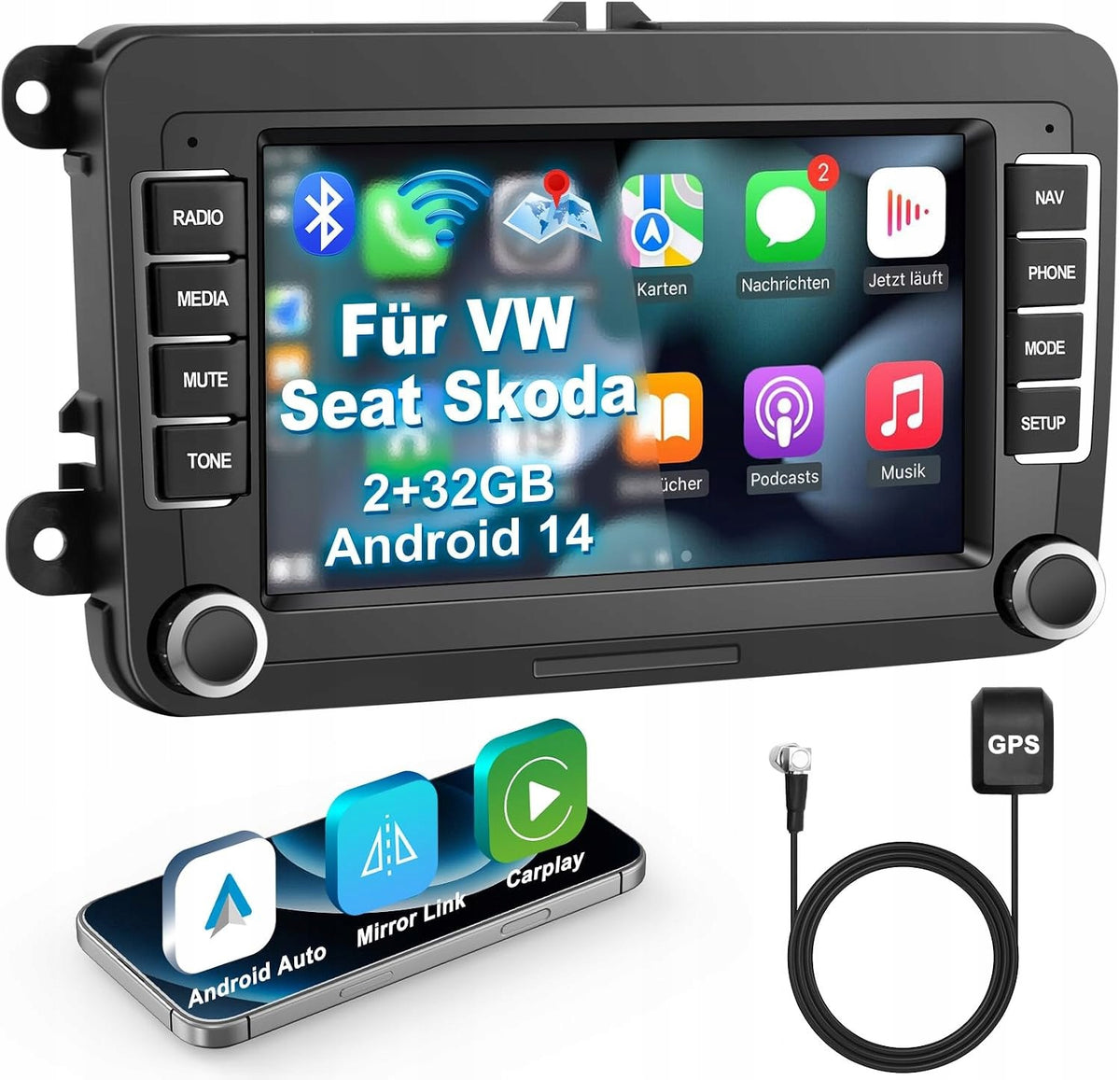 Car radio Android 13 2DIN VW Golf 5 6 Polo T5 Passat Touran CarPlay