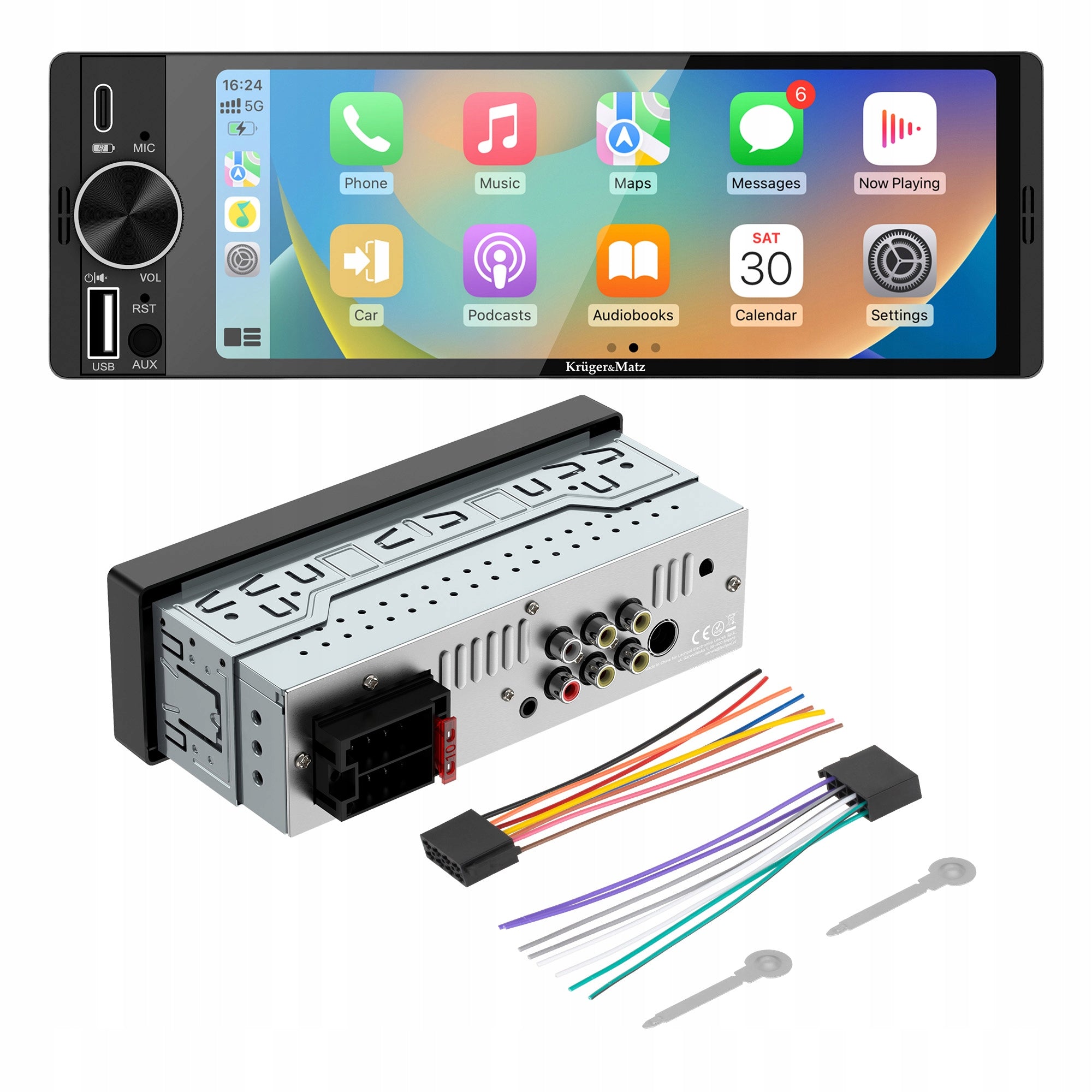 Car radio Kruger&Matz KM2016 CarPlay/AndroidAuto 6,3” USB 1DIN