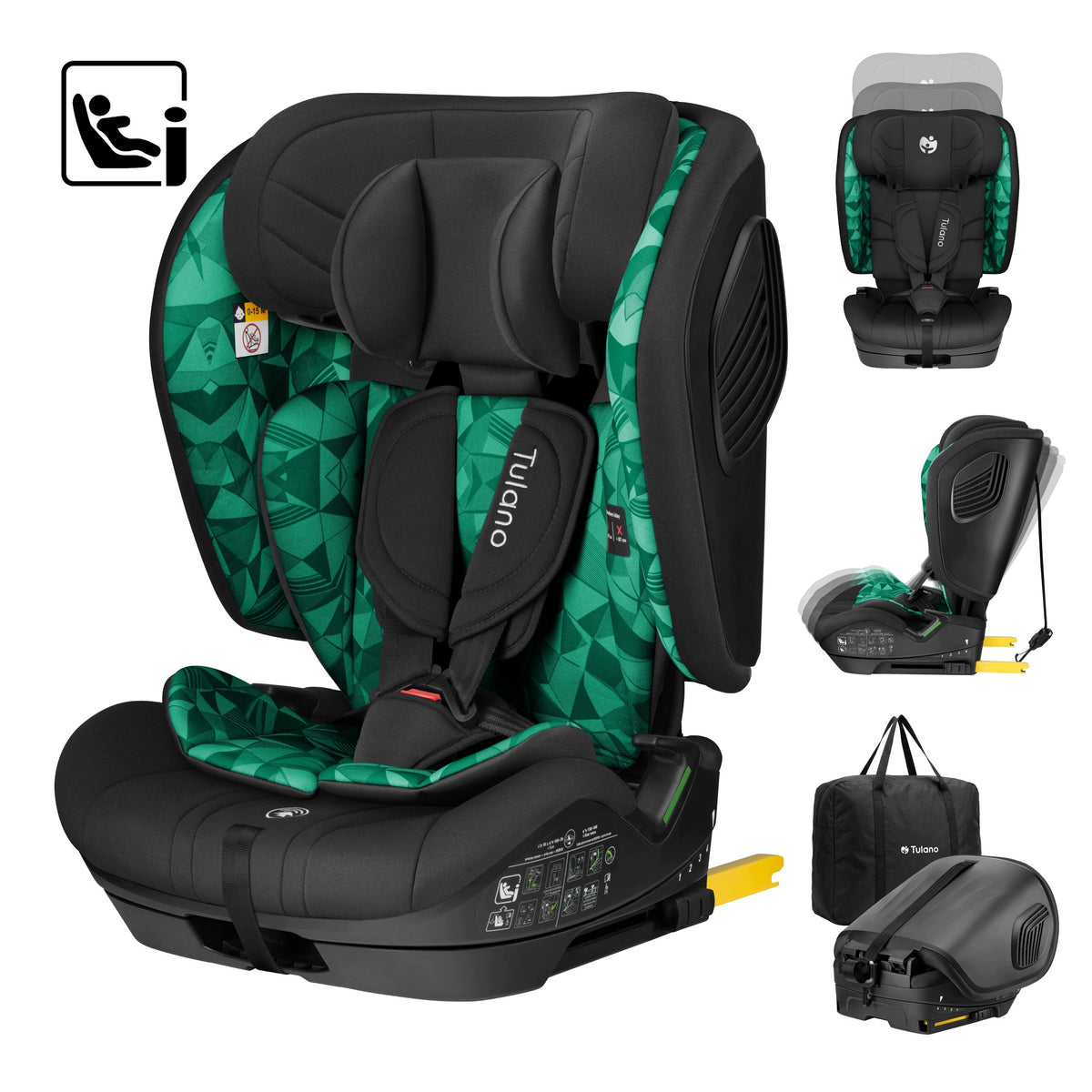 Car seat 9-36kg ISOFIX Tulano i-Size 76-150cm FOLDING green