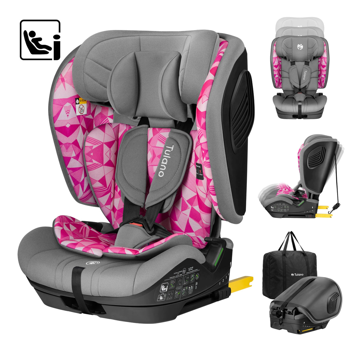 Car seat 9-36kg ISOFIX Tulano i-Size 76-150cm FOLDING pink