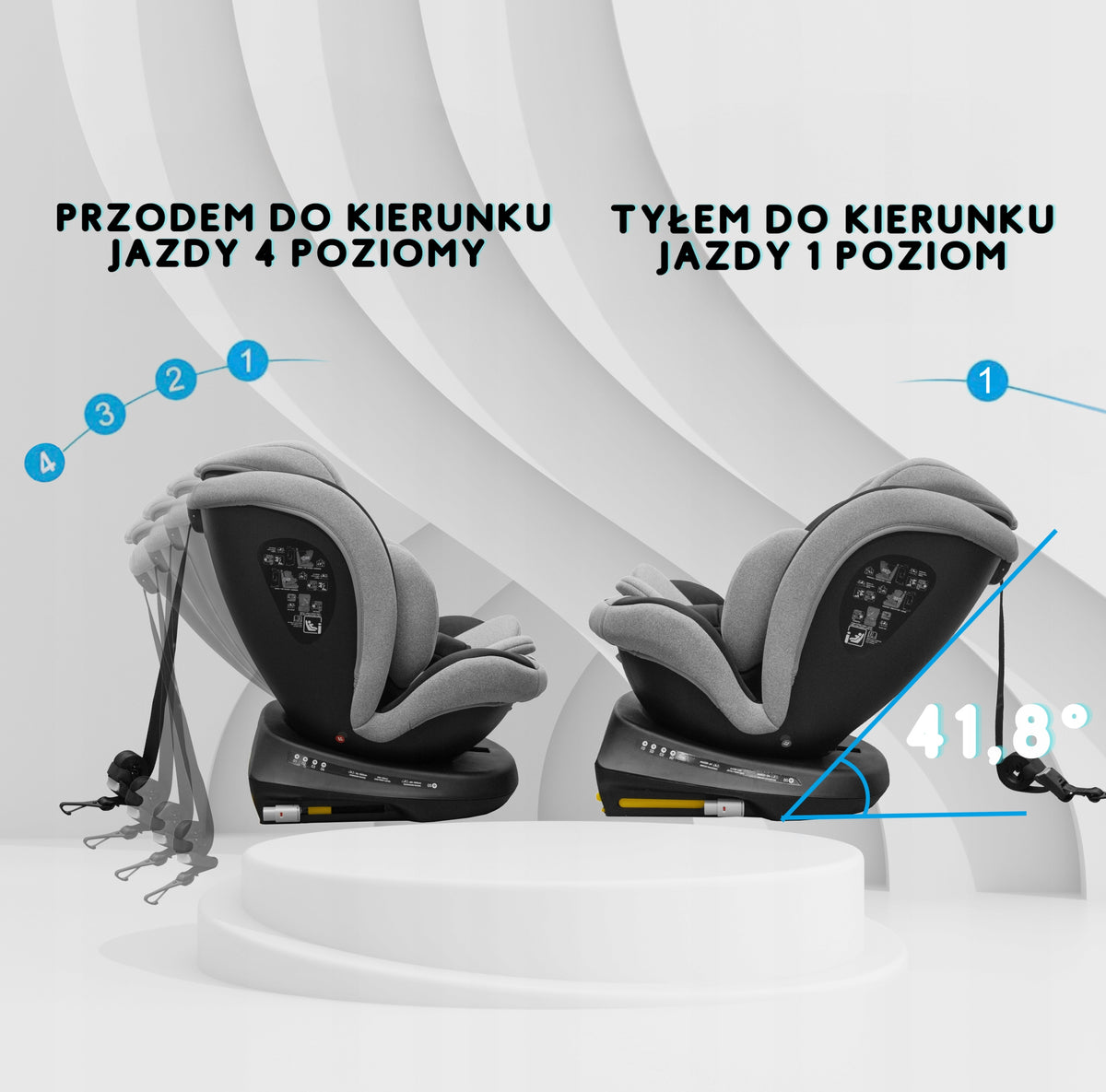 Car seat KIDS ZONE i-Size swivel 360° ISOFIX 40-150 cm 0-36 kg Manufacturer code i-Size obrotowy 360° ISOFIX