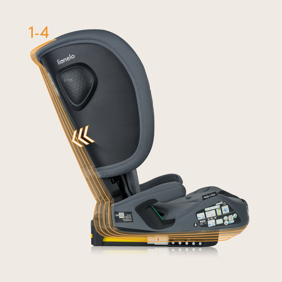 Car seat Lionelo Nelly ISOFIX 9-36 kg Grey Graphite 76-150 cm Manufacturer code FOTELIK SAMOCHODOWY I-SIZE REGULOWANY 76-150