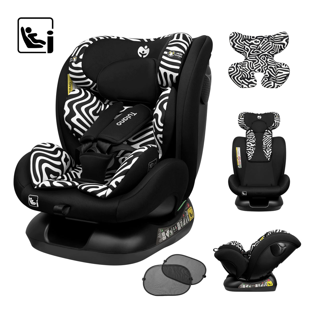 Car seat TULANO i-Size R129 adjustable 40-150cm + WINDOW COVERS