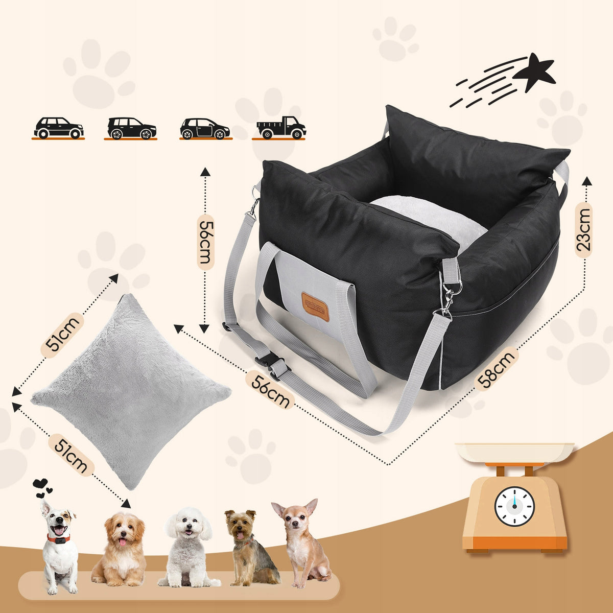 Car seat cat dog transporter PADDED SAFE 51cm M Brand Nobleza