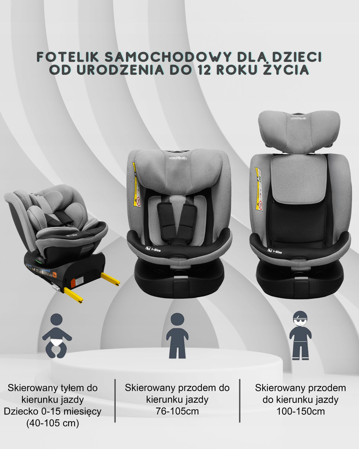 Car seat i-Size 360° ISOFIX 40-150 cm 8-st backrest tilt Manufacturer code i-Size obrotowy 360° ISOFIX