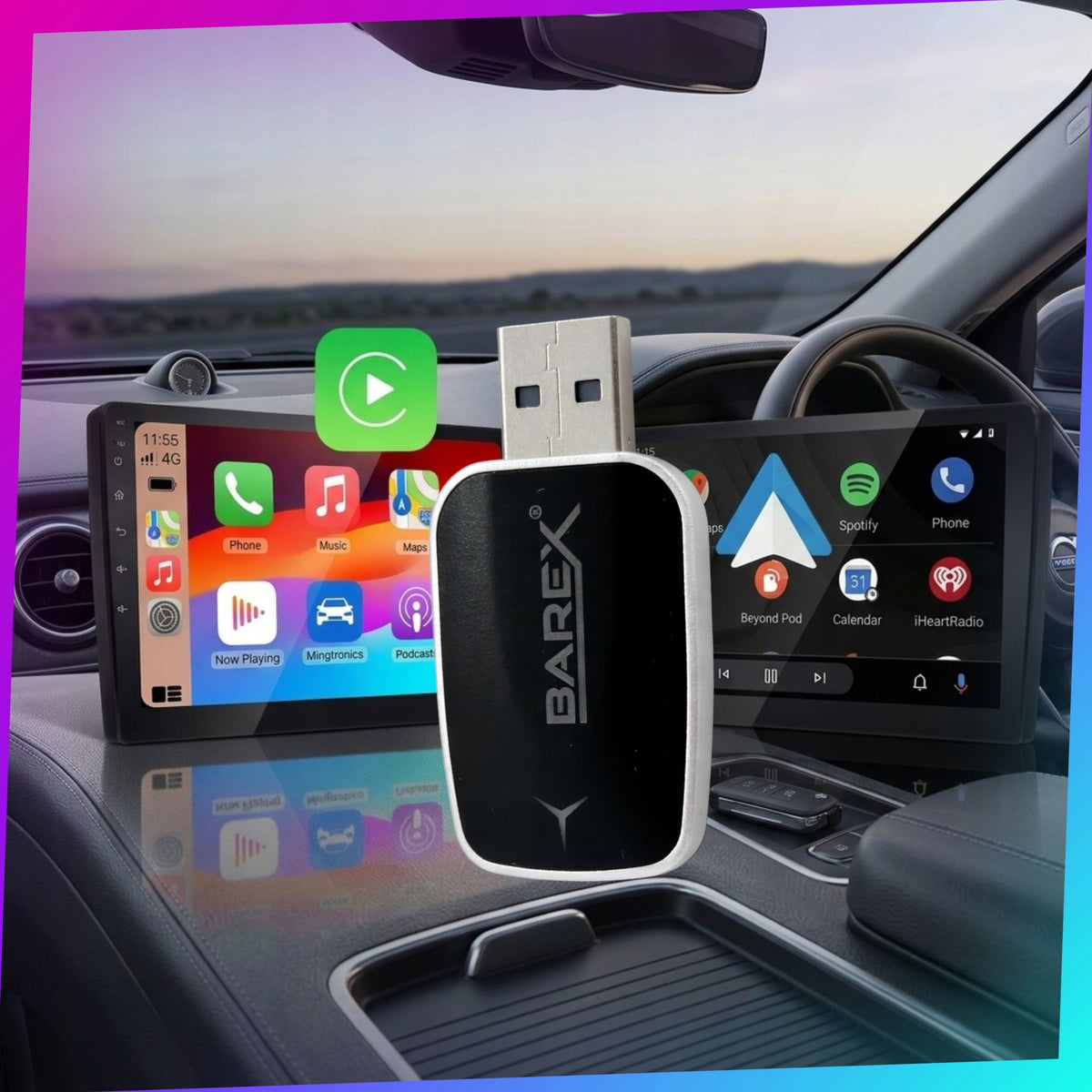 CarPlay Adapter Android Auto Wireless USB+USB-C Wireless BAREX Kit Packaging status original