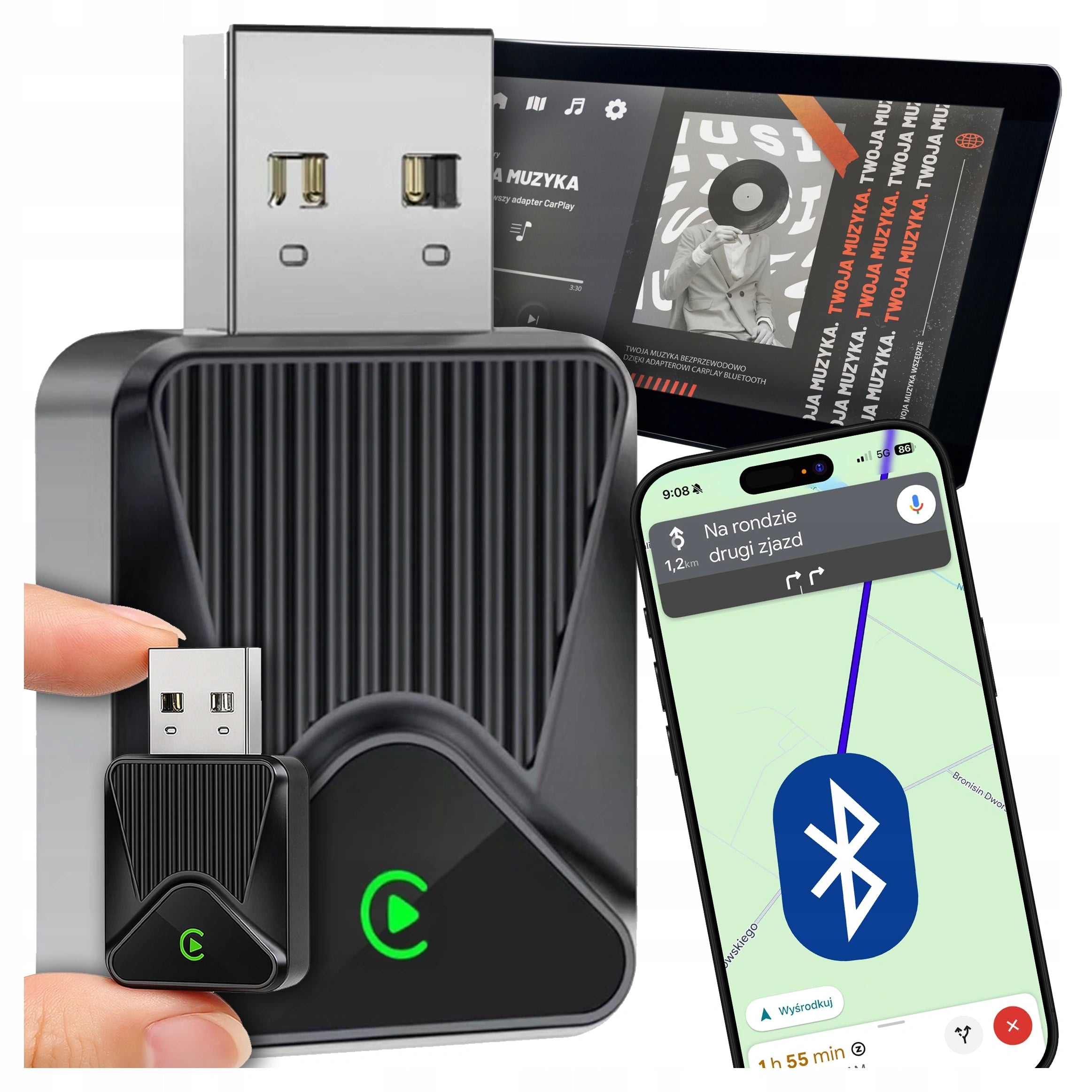 CarPlay Adapter Wireless 5.8GHz Plug&Play iOS/Android Auto USB USB-C