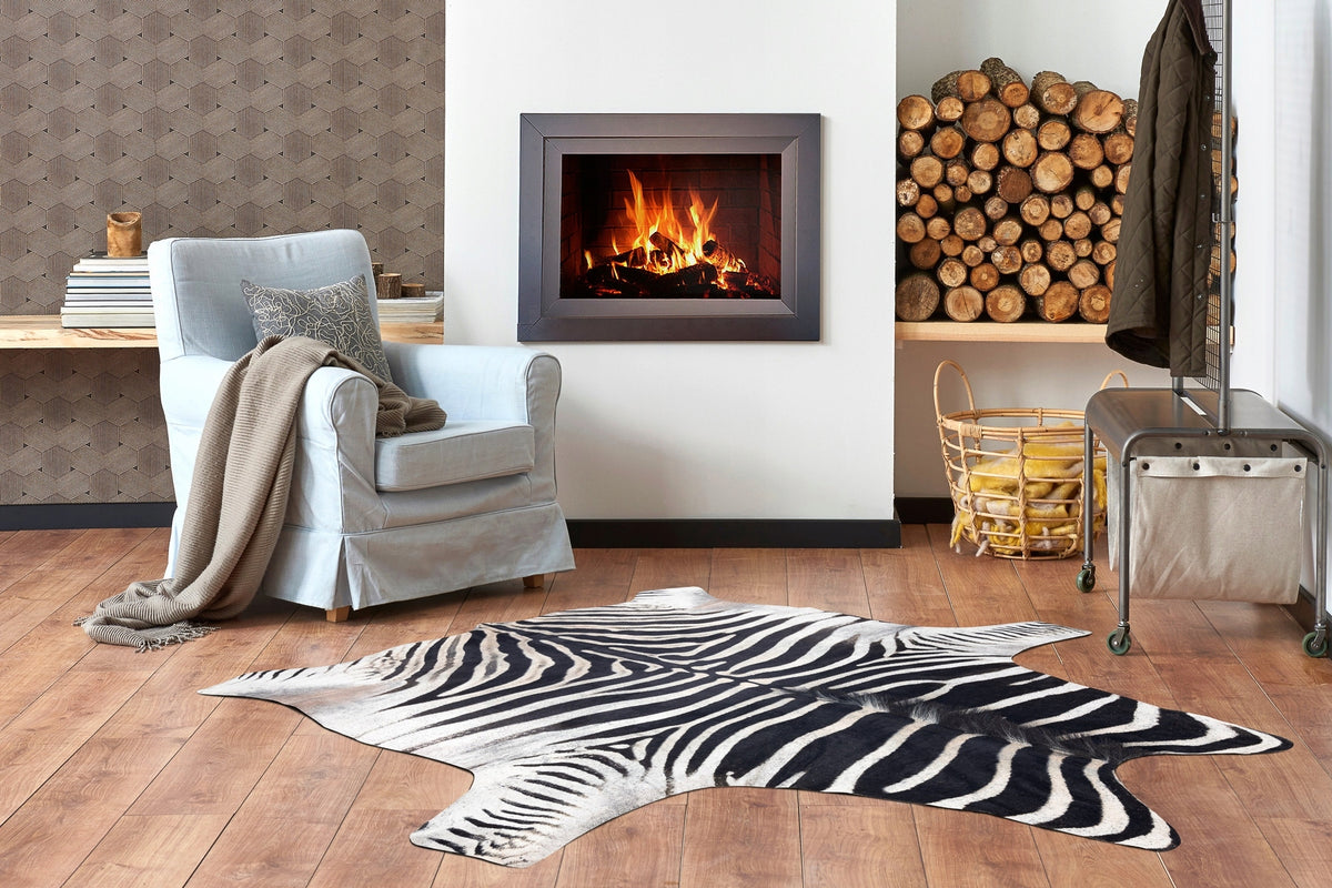 Carpet Artificial Cowhide Leather, Zebra White and black 180x220 cm Brand Dywany Łuszczów