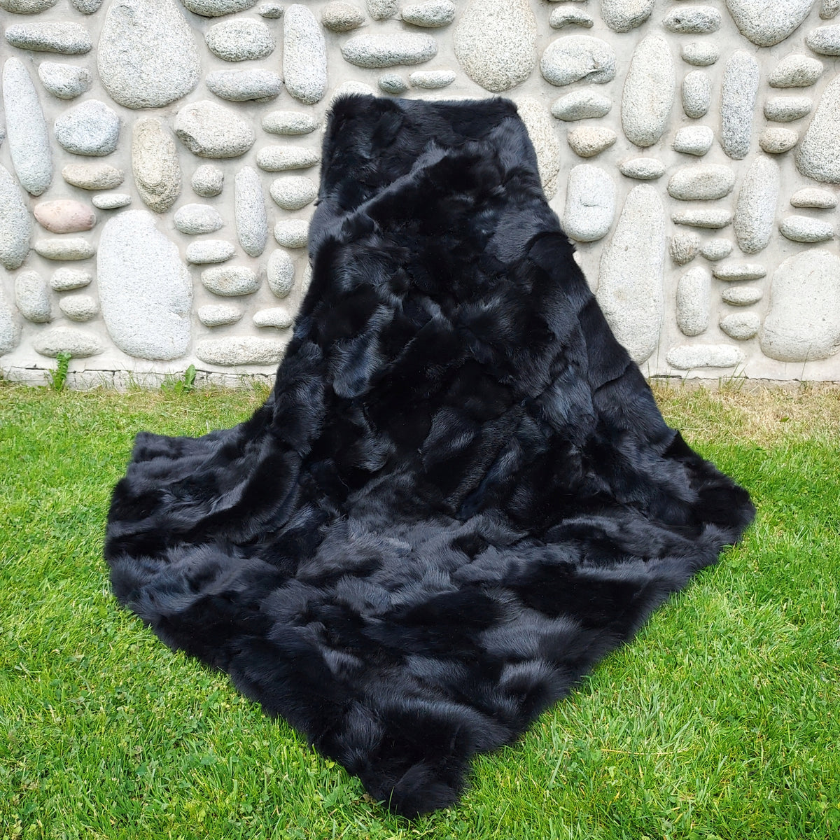 Carpet Bedspread Sheepskin Natural Black Toscan Color black