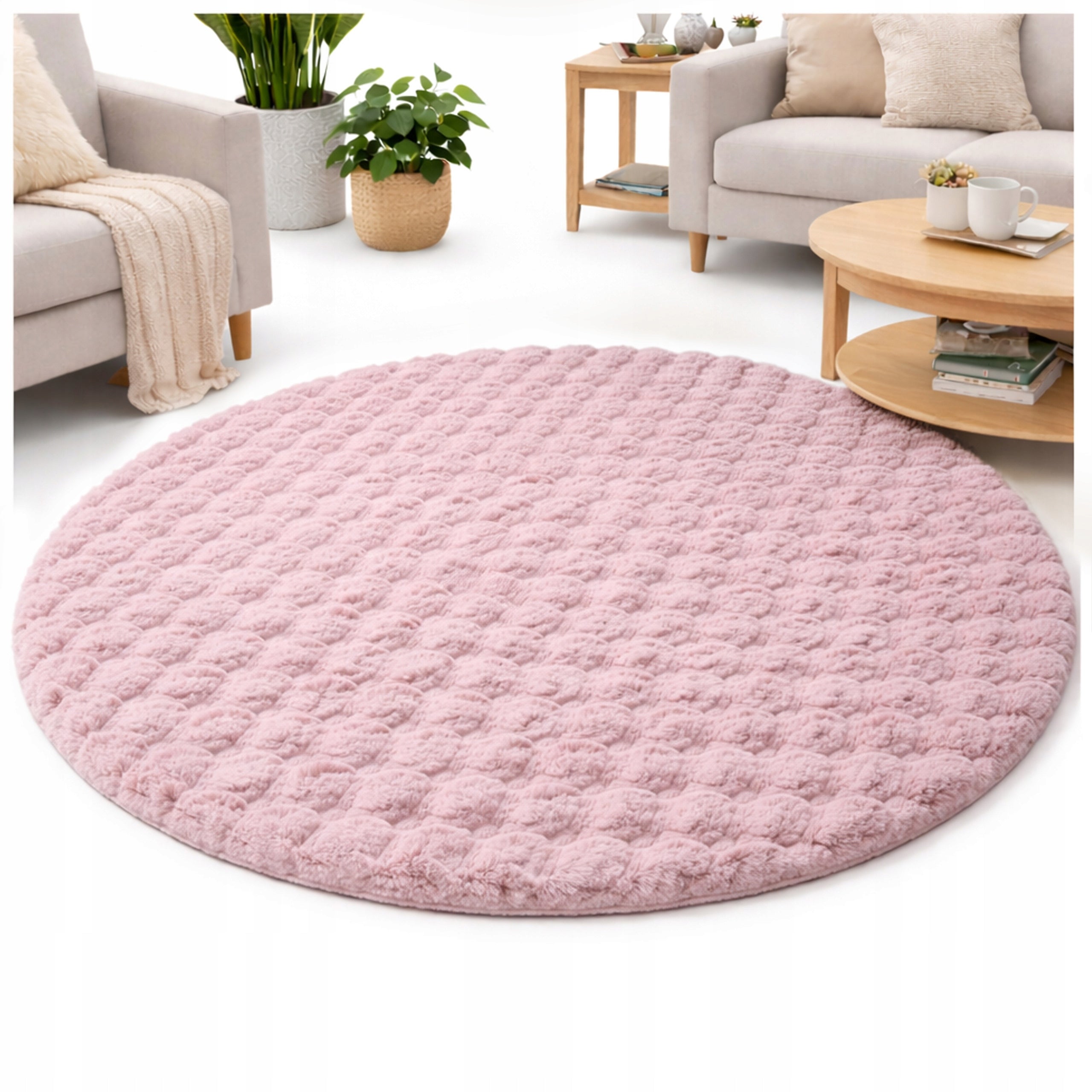 Carpet Round Rabbit Bubble 120x120 cm plush for living room rabbit fur