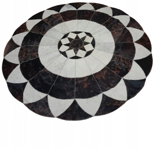 Carpet made of natural cowhide/cowhide, hand made, circle, diameter 2 m