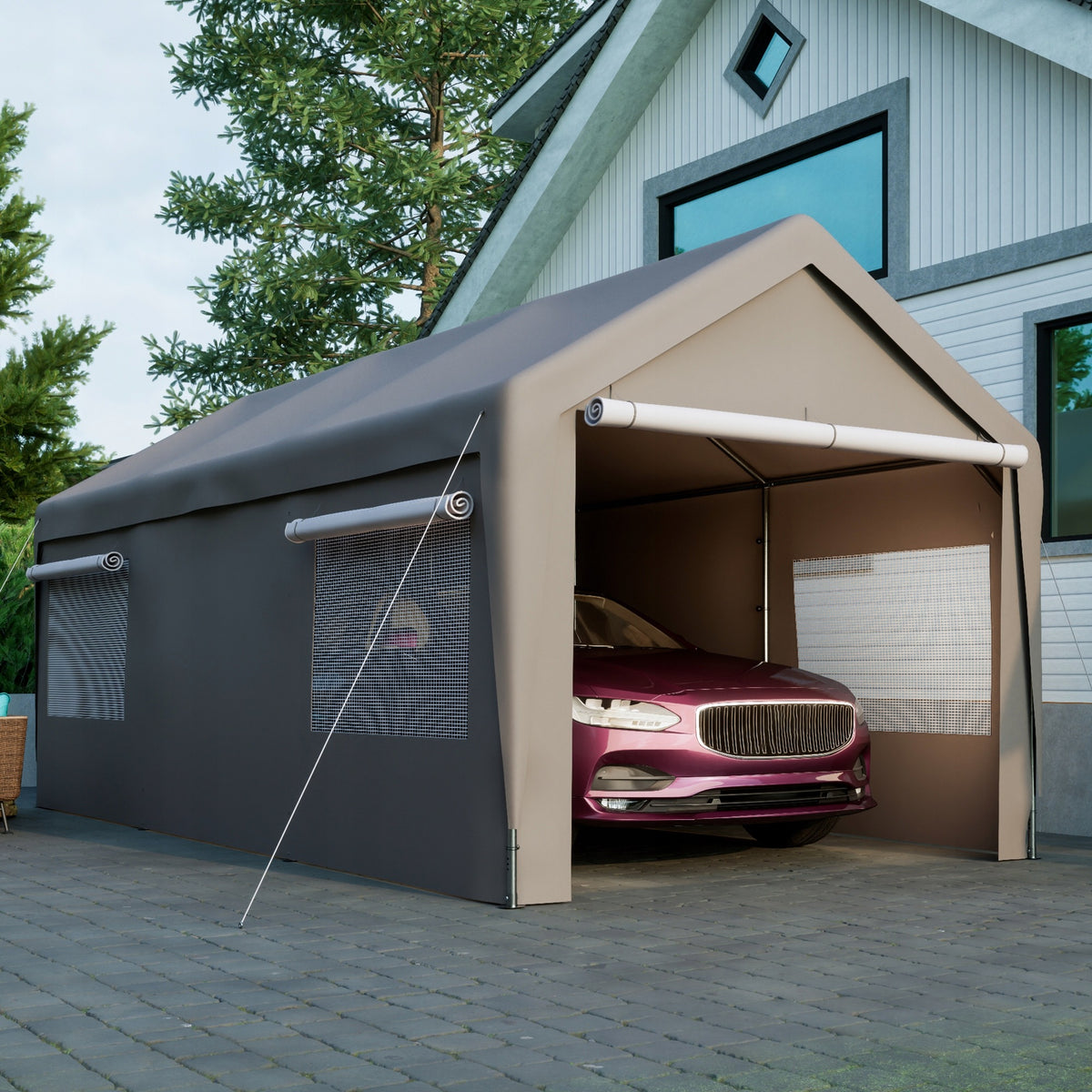 Carport 3x6m Grey Winterproof Garage for Auto SUV Boat