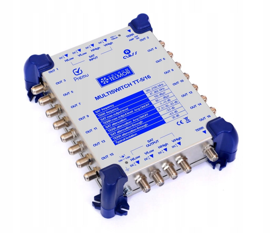 Cascade multiswitch TELMOR TT-5/16 PREMU 5 inputs 16 SAT DVB-T2 outputs Manufacturer code WSM-0102-016-01