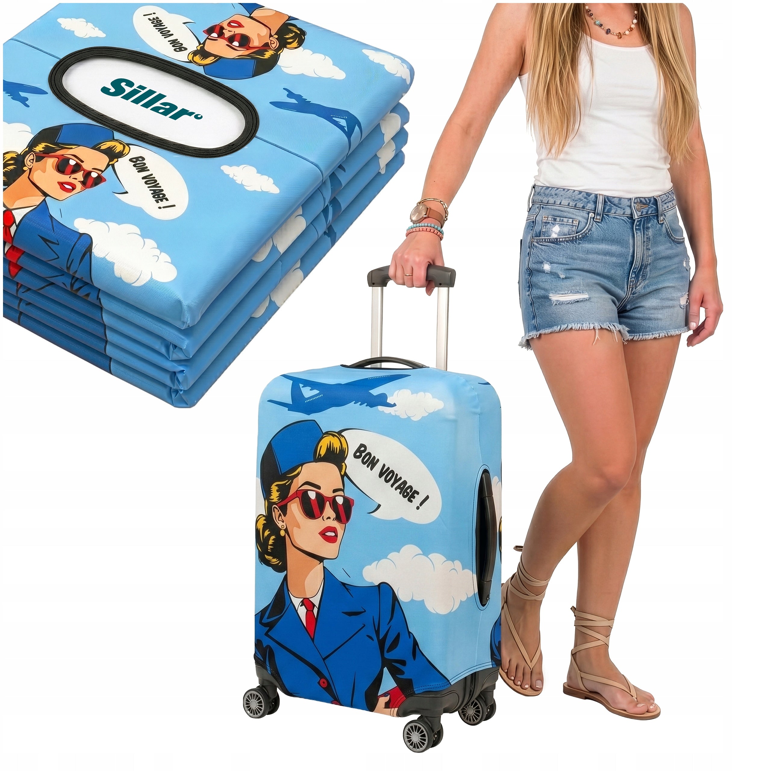 Case cover thick protective case with stewardess motif M 62x43x27