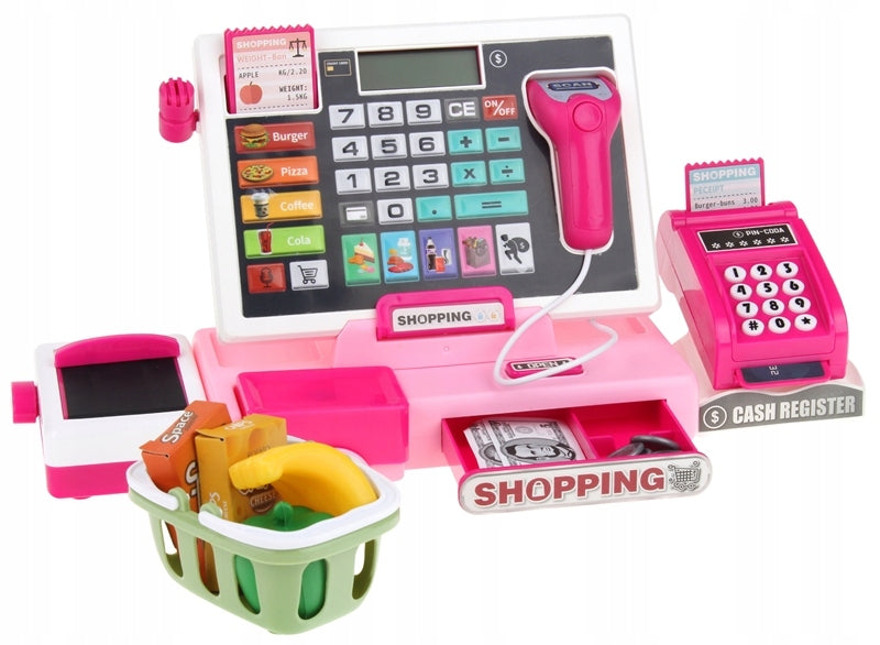 Cash Register Interactive Shop Educational Calculator Scanner Pink