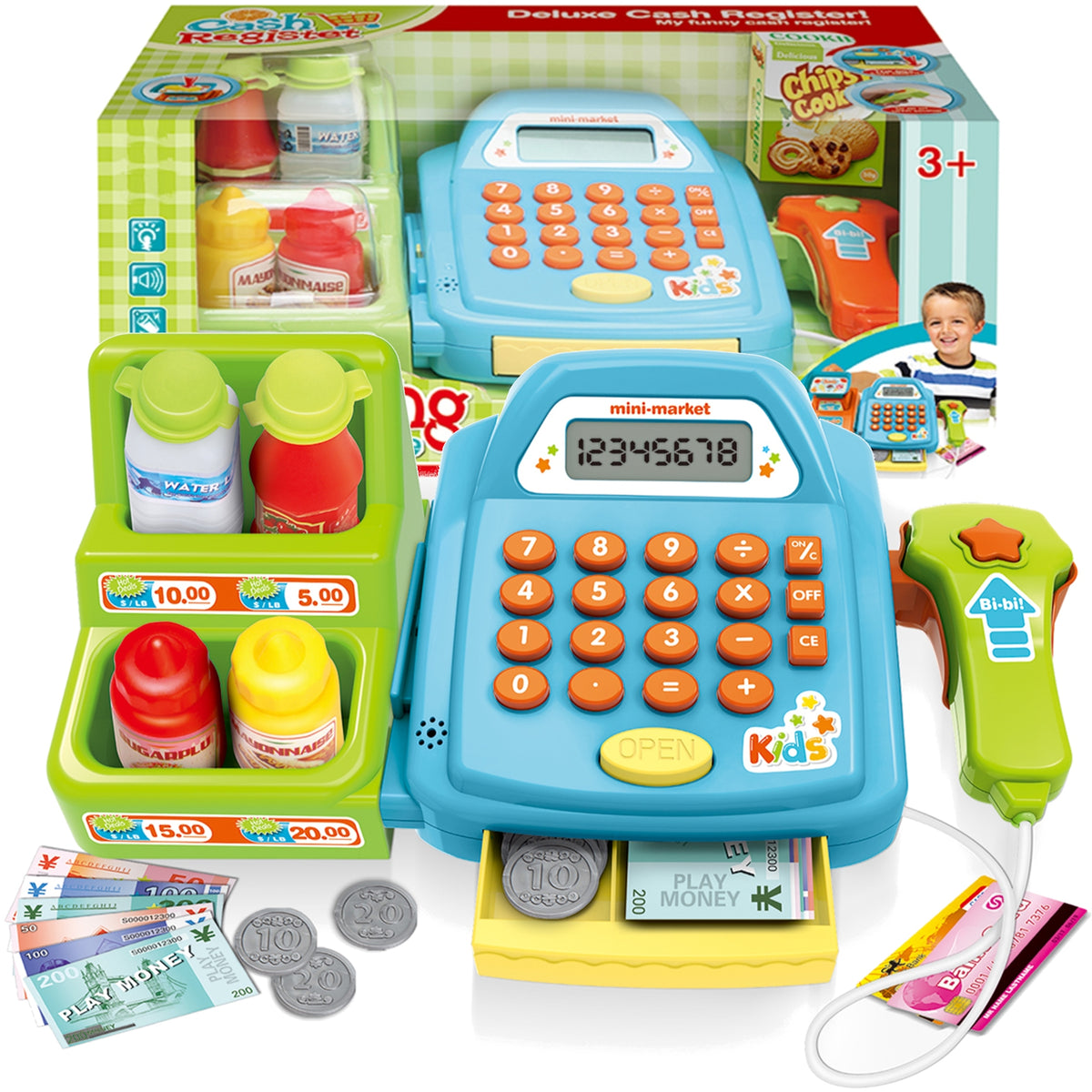 Cash register fiscal for children scanner calculator shop products SOUNDS
