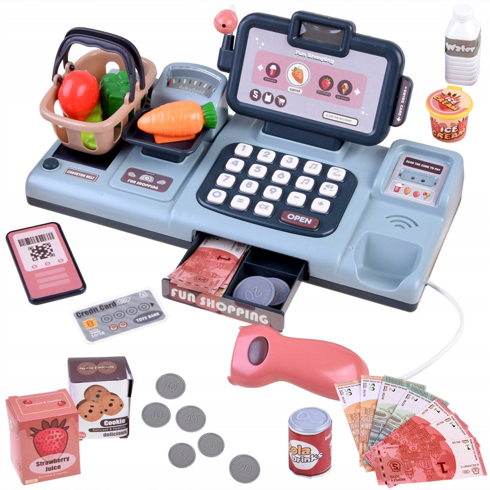 Cash register for children scanner scale smartphone basket fun in store ZA4147