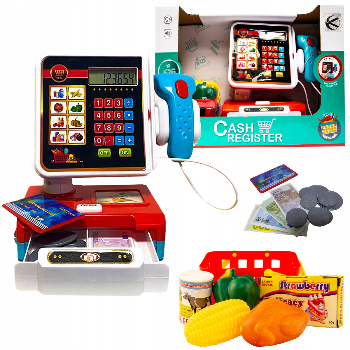 Cash register with reader and calculator