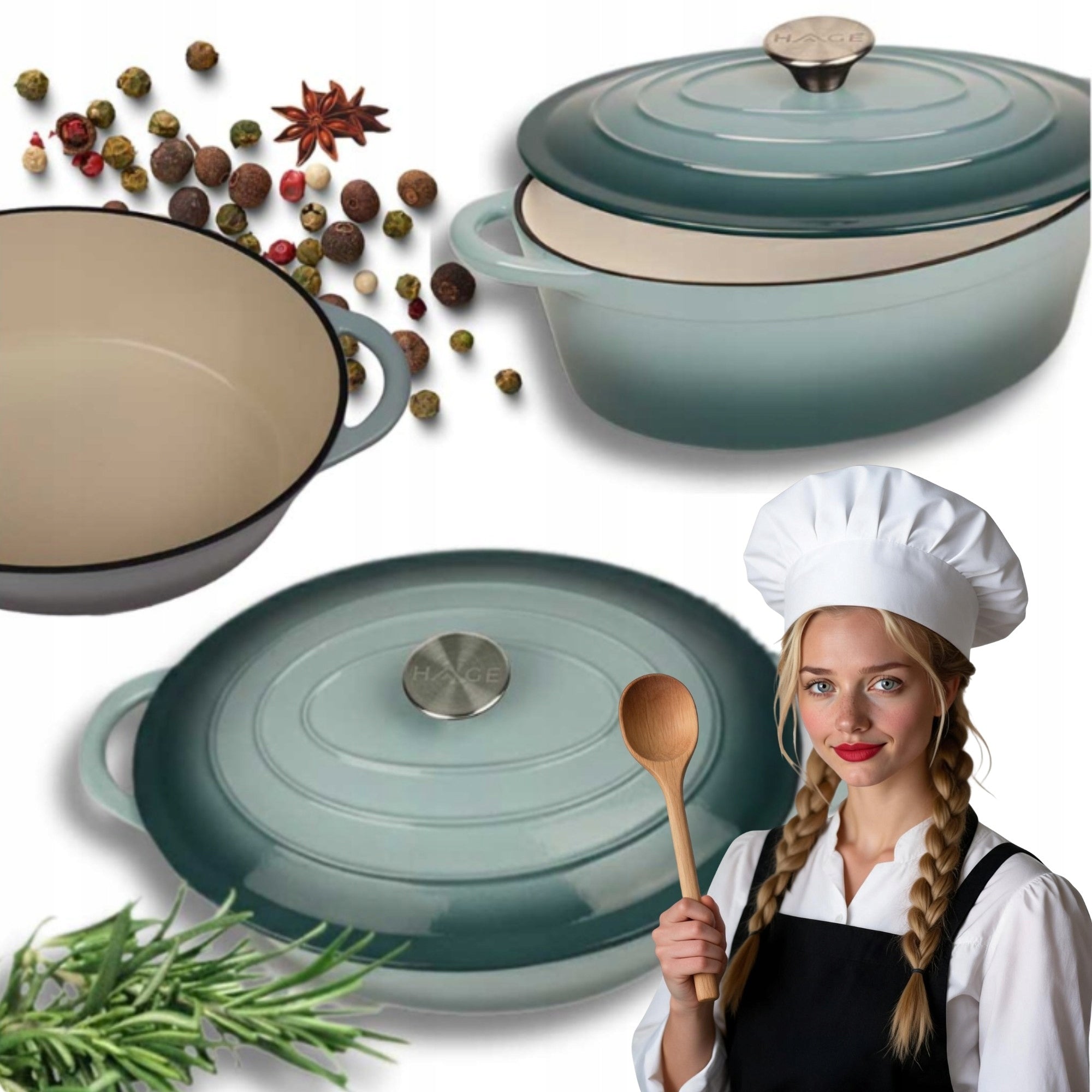 Cast Iron BRYTFANNA Enameled Gooseberry Induction Oven HAGE 6L Sea Salt Packaging status original