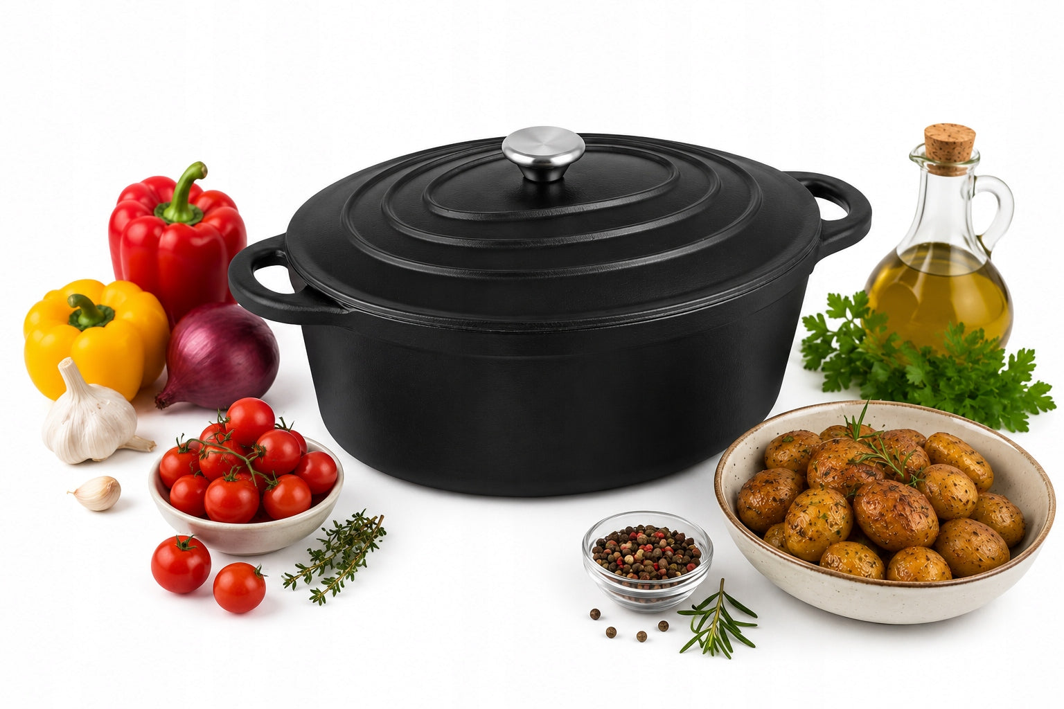 Cast Iron Pan 27 cm with Lid Cast Iron Pot Induction Gas Oven 4L