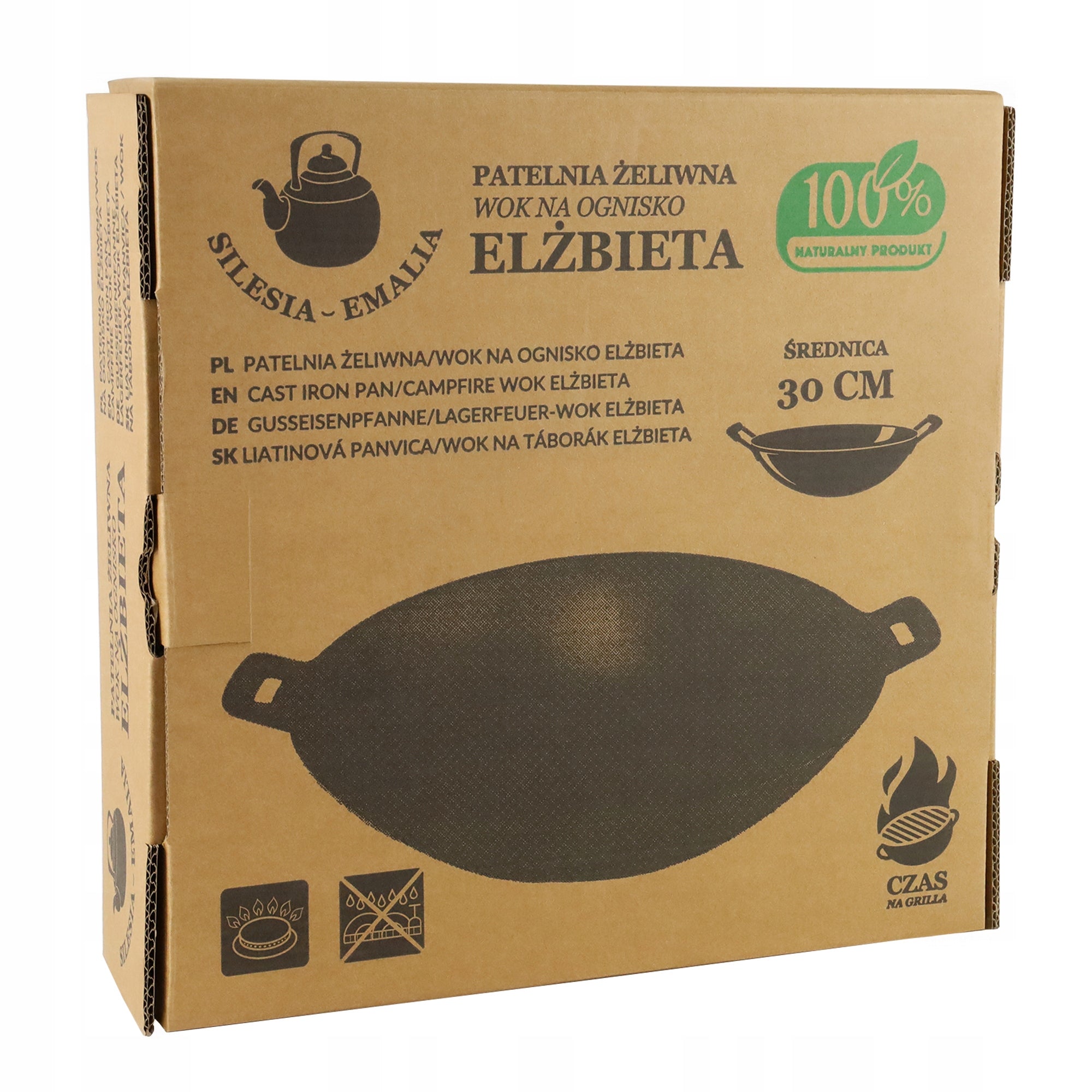 Cast Iron WOK CAST IRON Pan + GLASS LID INDUCTION GAS DEEP 30CM Manufacturer code 5906358905859