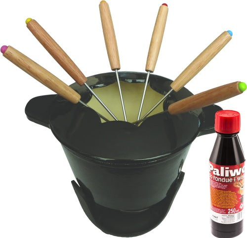 Cast iron fondue set + fuel 3 colors