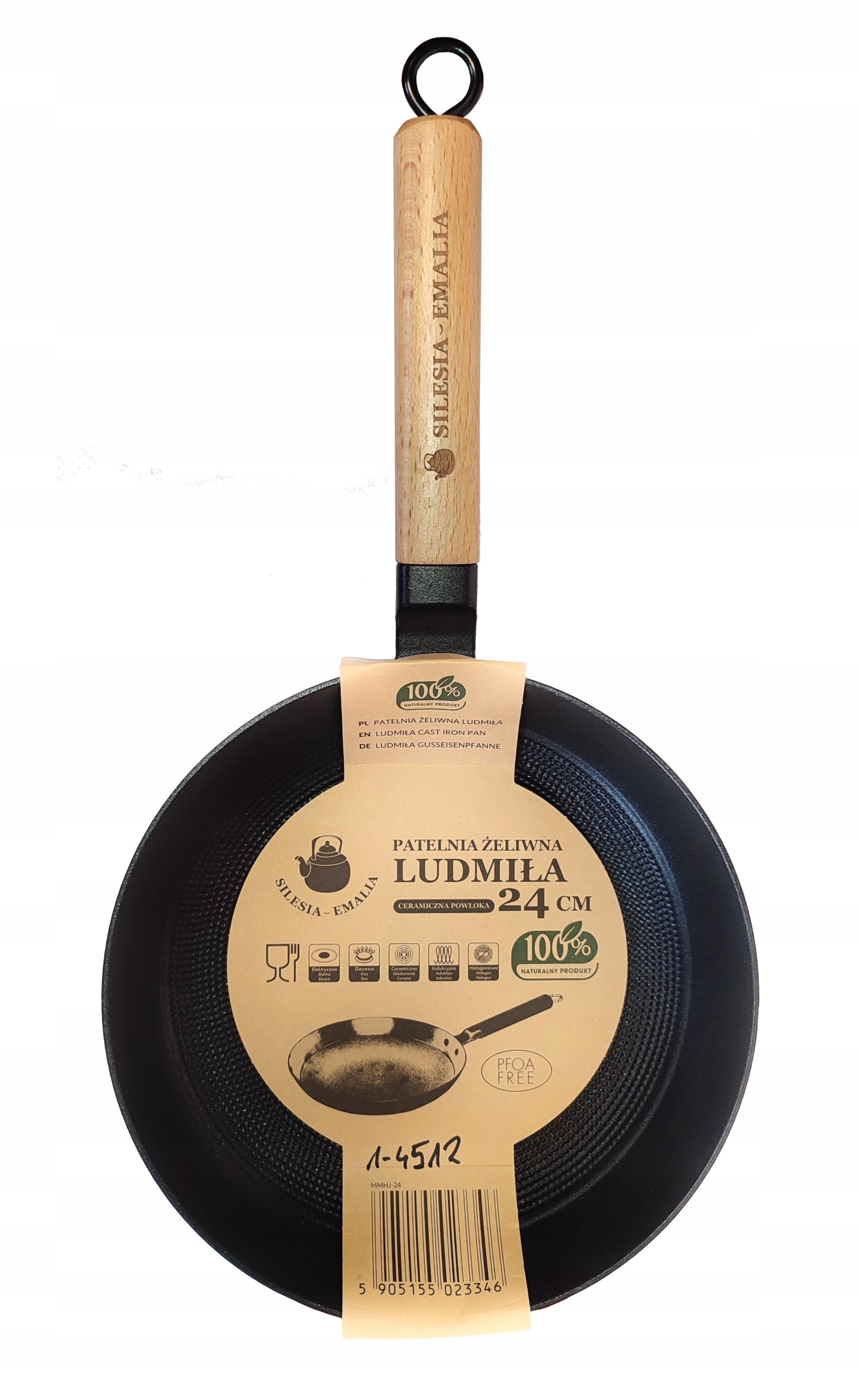 Cast iron pan for induction gas 24 cm with wooden handle 14512