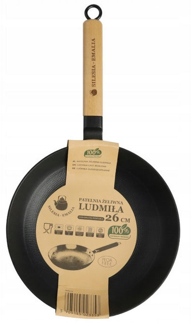 Cast iron pan for induction gas 26 cm with wooden handle 14513